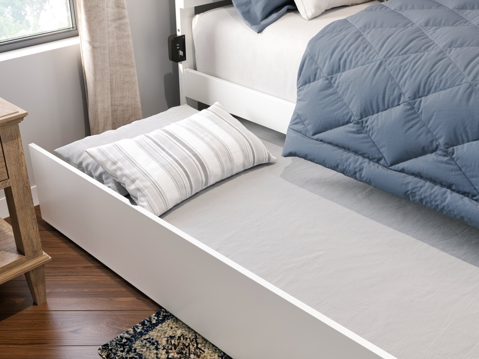 AFI Canyon White Farmhouse Solid Wood Platform Bed with Footboard & Full Trundle, Full