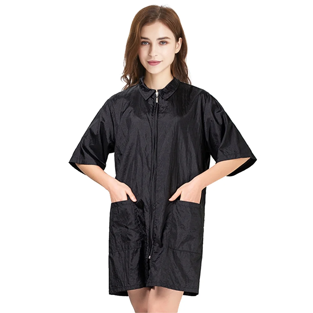 Toptie Hair Grooming Smock, Haircut Barber Cape Jacket for Nail SPA Salon Hairdress-Black-XL