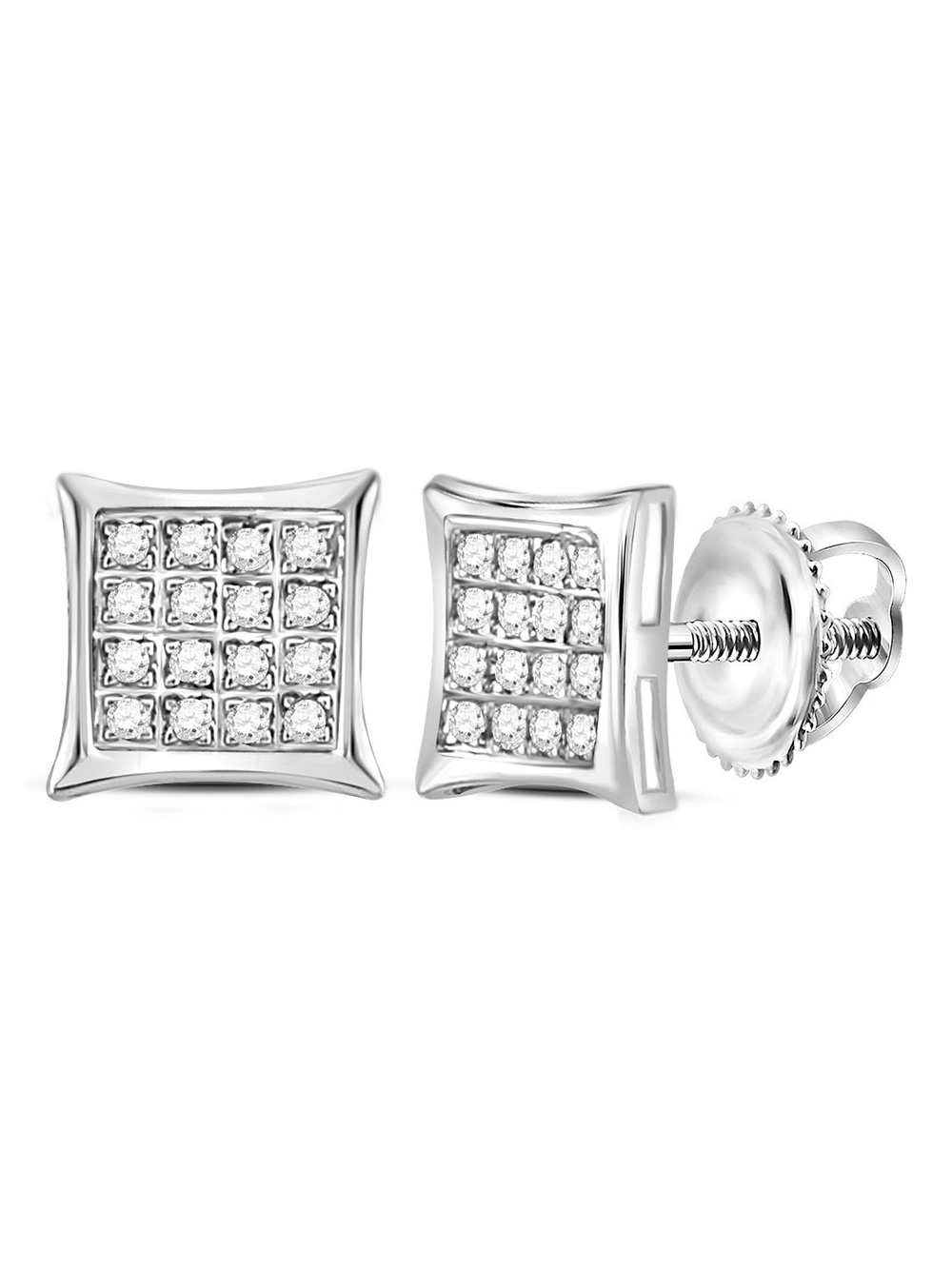 Sterling Silver Womens Round Diamond Square Kite Cluster Earrings 1/10 Cttw