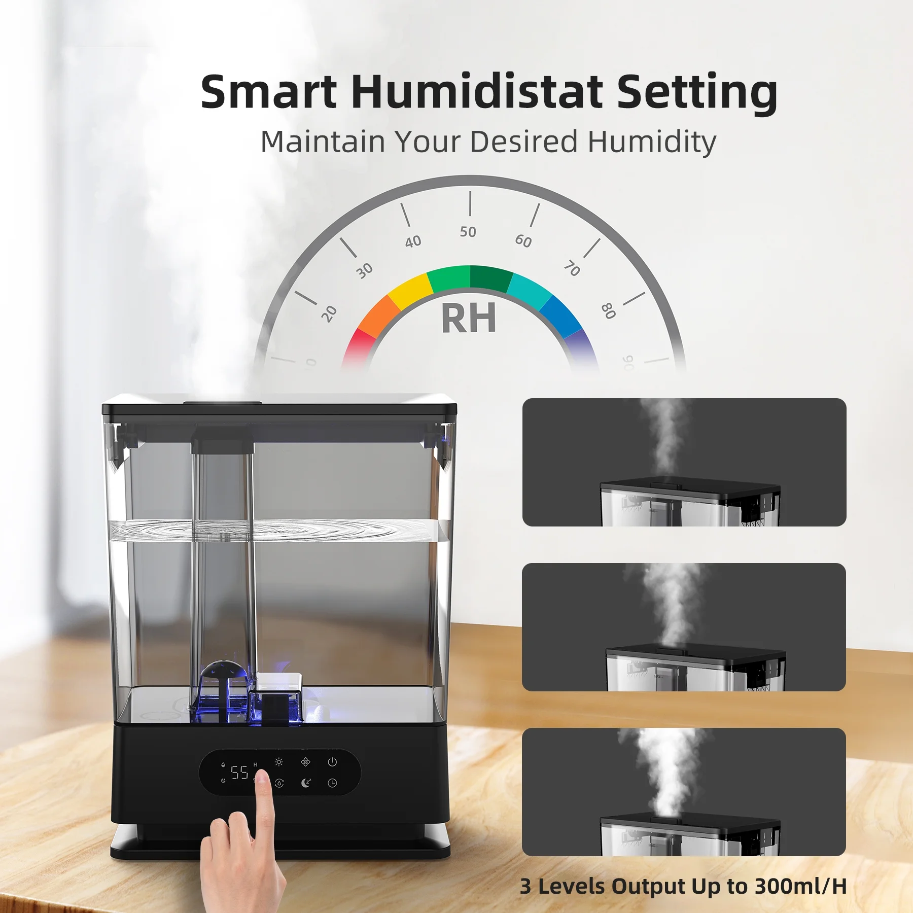 KLOUDIC 6.5L Large Top-fill Humidifier Cool Mist Humidifiers for Home, Bedroom with Customized Humidity for Sleep and Plants, Black