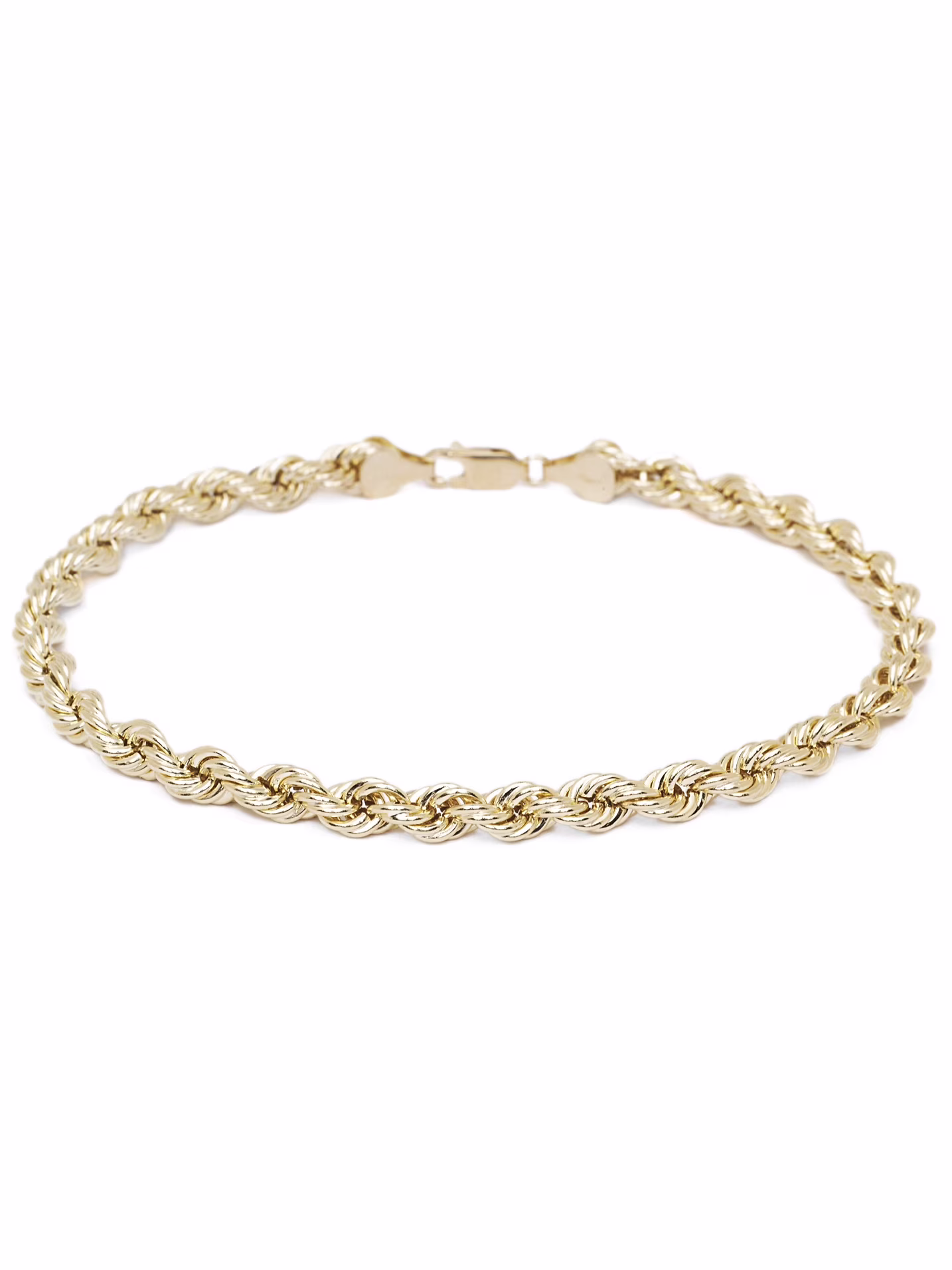 10k Yellow Gold Hollow Rope Chain Bracelet and Anklet for Women and Girls, 2mm