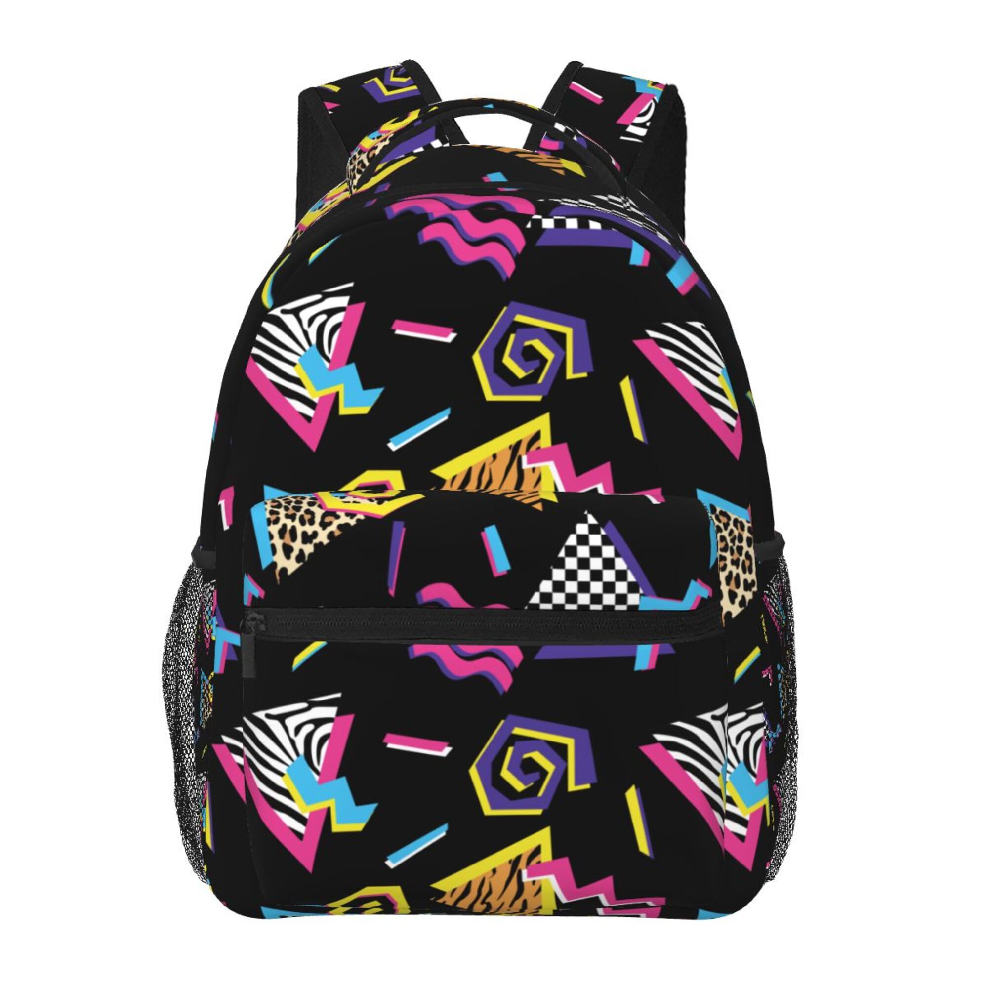 LAKIMCT Black 80S 90S Style School Backpack, Durable Casual Student Bookbag College Lightweight Hiking Travel Daypack