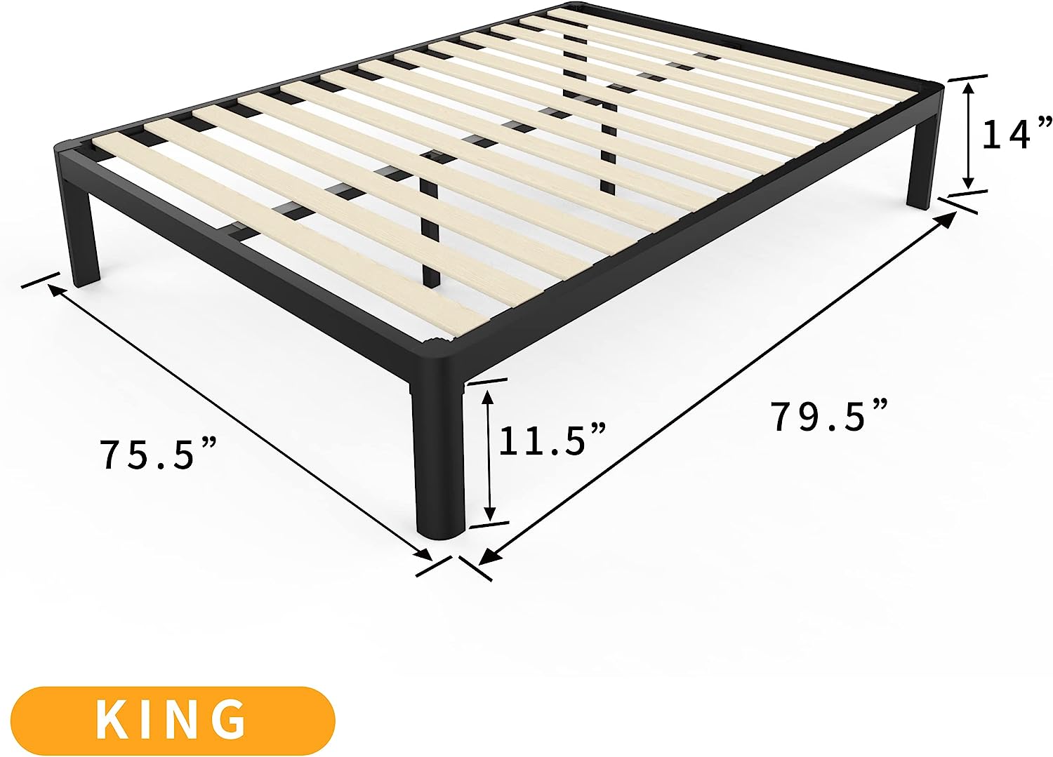 Popular Metal 18 Inch Queen Platform Bed Frame with Anti-Collision Round Legs  Black 3500 Lbs Heavy Duty Bed Frame with Wood Slats  No Box Spring Needed  Easy Assembly