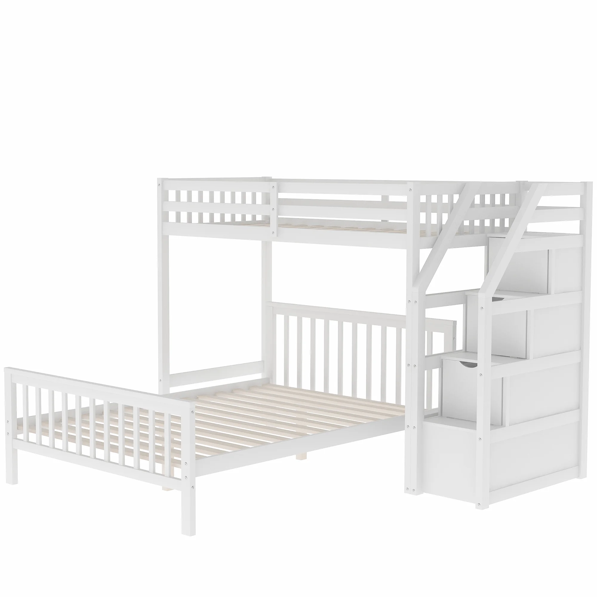 CoSoTower Twin Over Full Loft Bed With Staircase, White
