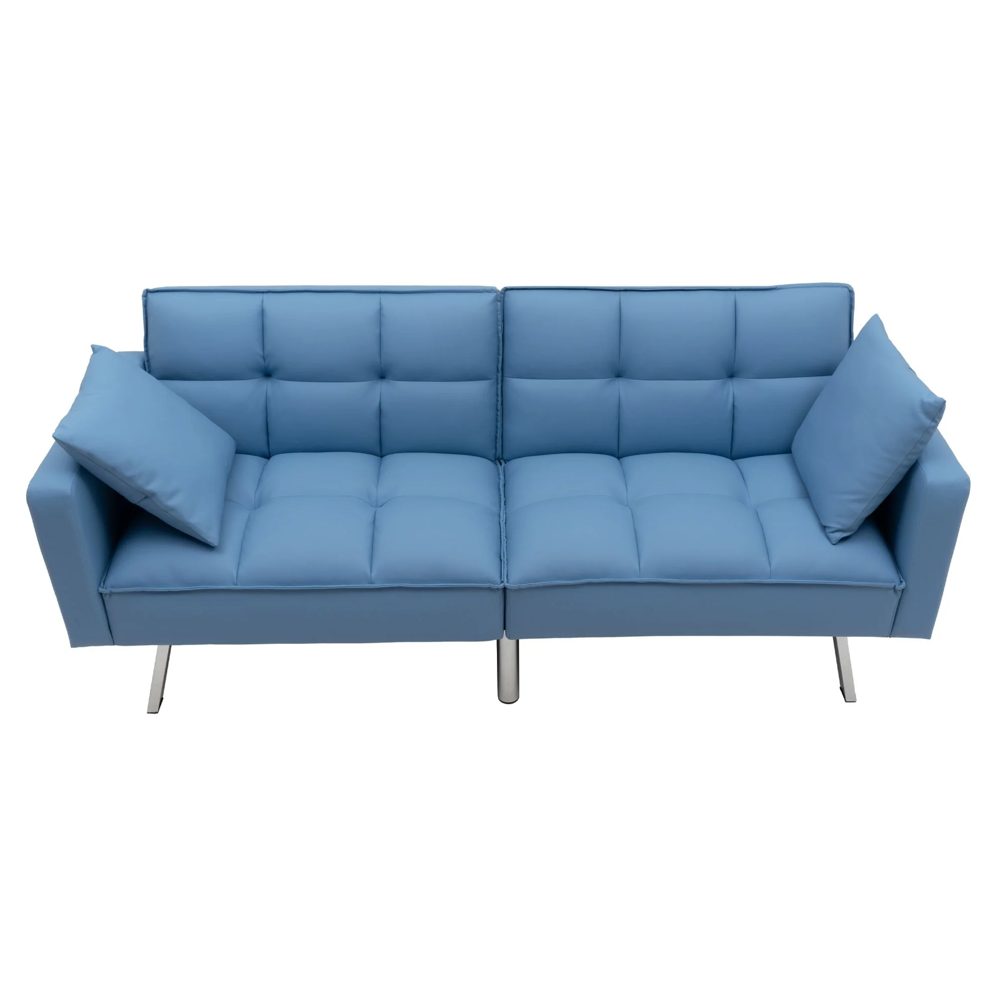 Loveseat Sofa Convertible Sofa Bed Sleeper PU leather Living Room Couches 2 Seating Chair with 2 Pillows Blue