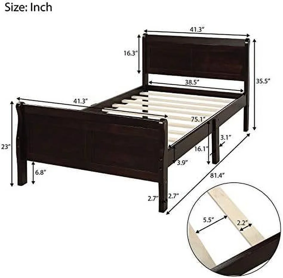 HOOMHIBIU Twin Bed with Trundle  Wood Twin Size Platform Bed Frame with Headboard and Footboard  for Bedroom Small Living Space  No Box Spring Needed (Twin  Grey)