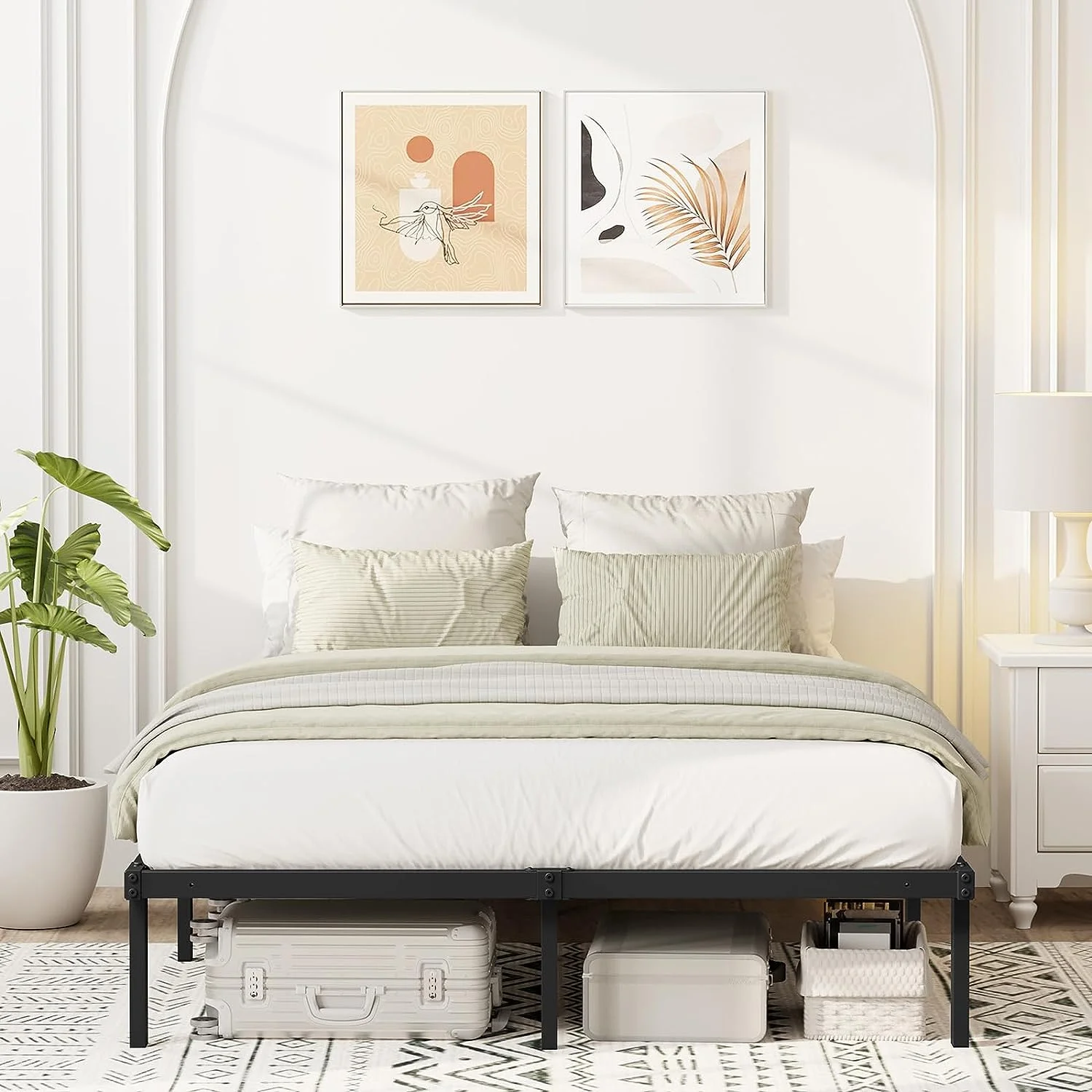 Flolinda Heavy Duty Full Size Metal Platform Bed Frame Foldable Full Size Bed Frame 14