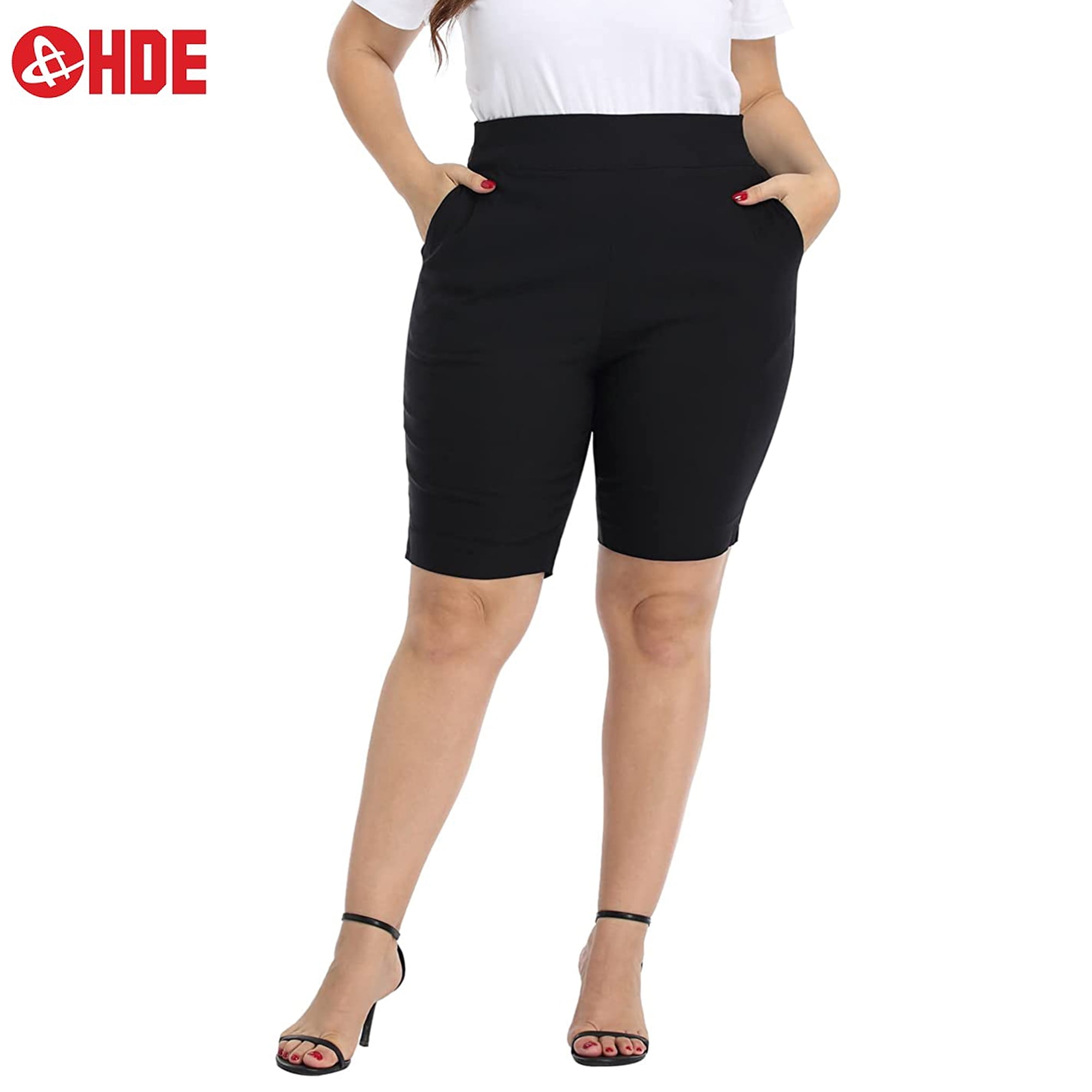 HDE Plus Size Bermuda Shorts for Women with Pockets Black 3X