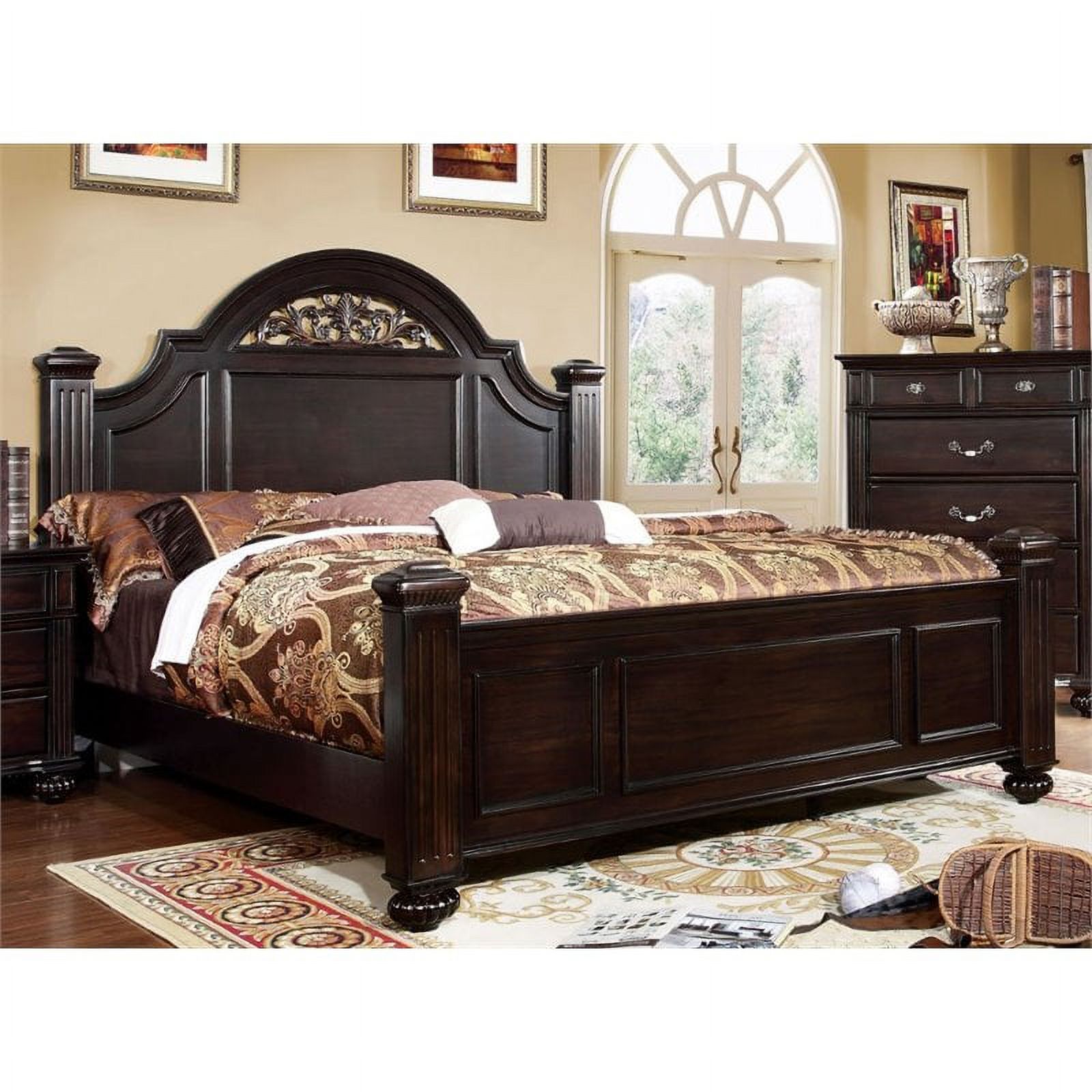 FOA Damos 2pc Dark Walnut Solid Wood Bedroom Set - King + Nightstand