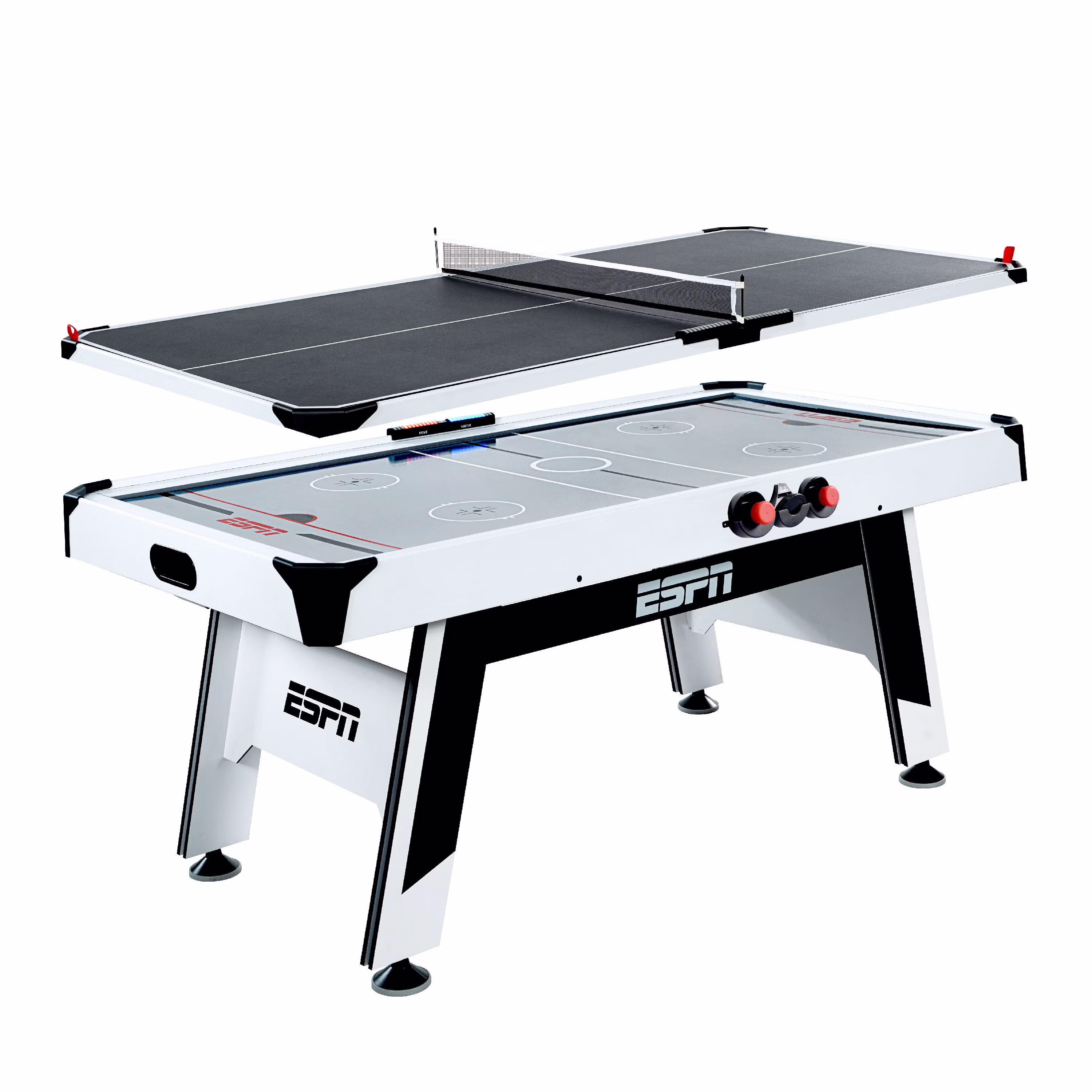 ESPN 6' Arcade Air Powered Hockey Table and Tennis Top 2-in-1, Combo Game with Accessories, 72 inch x 37 inch x 32 inch