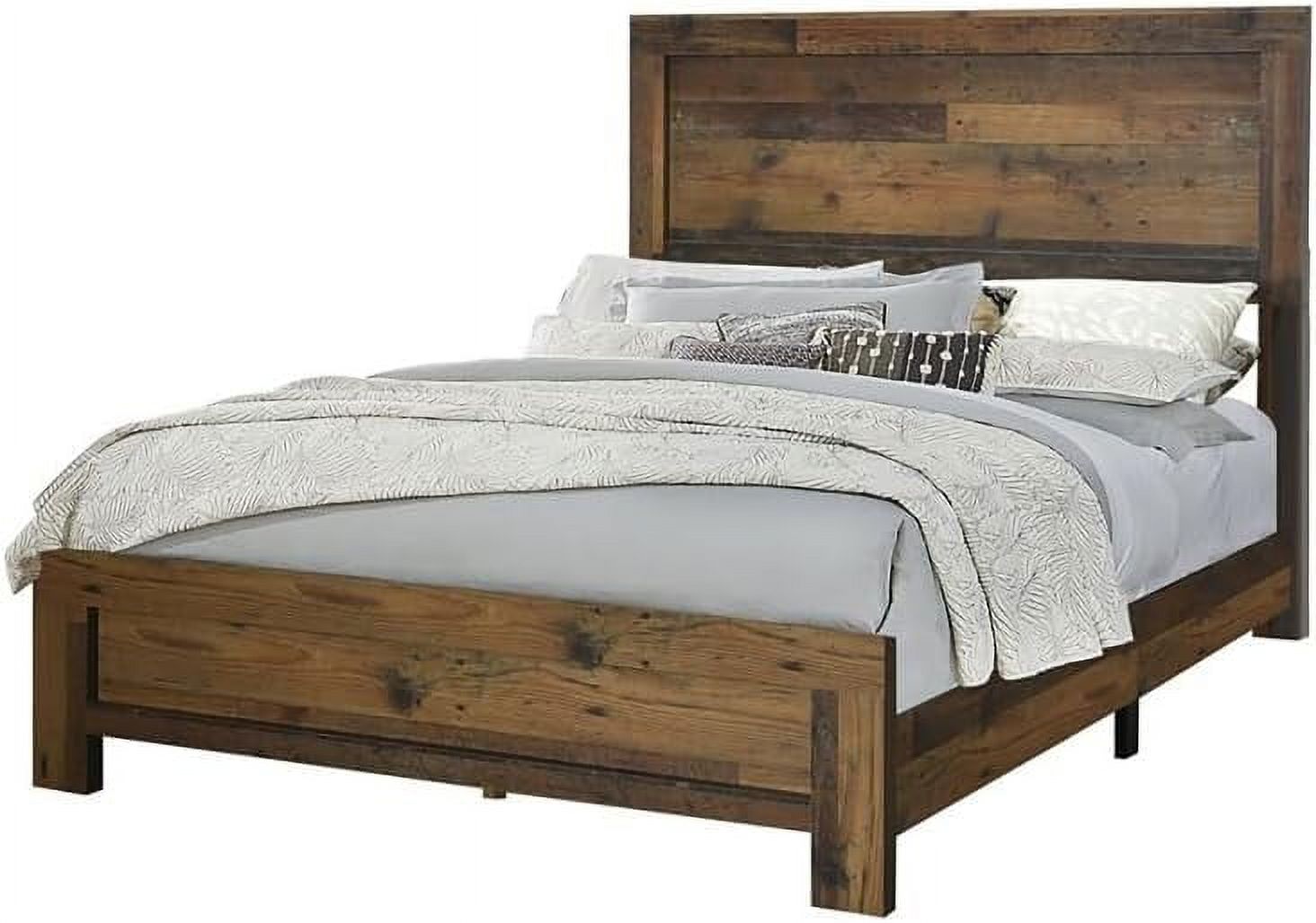 Farmhouse Wood Queen Panel Bed In Rustic Pine Brown