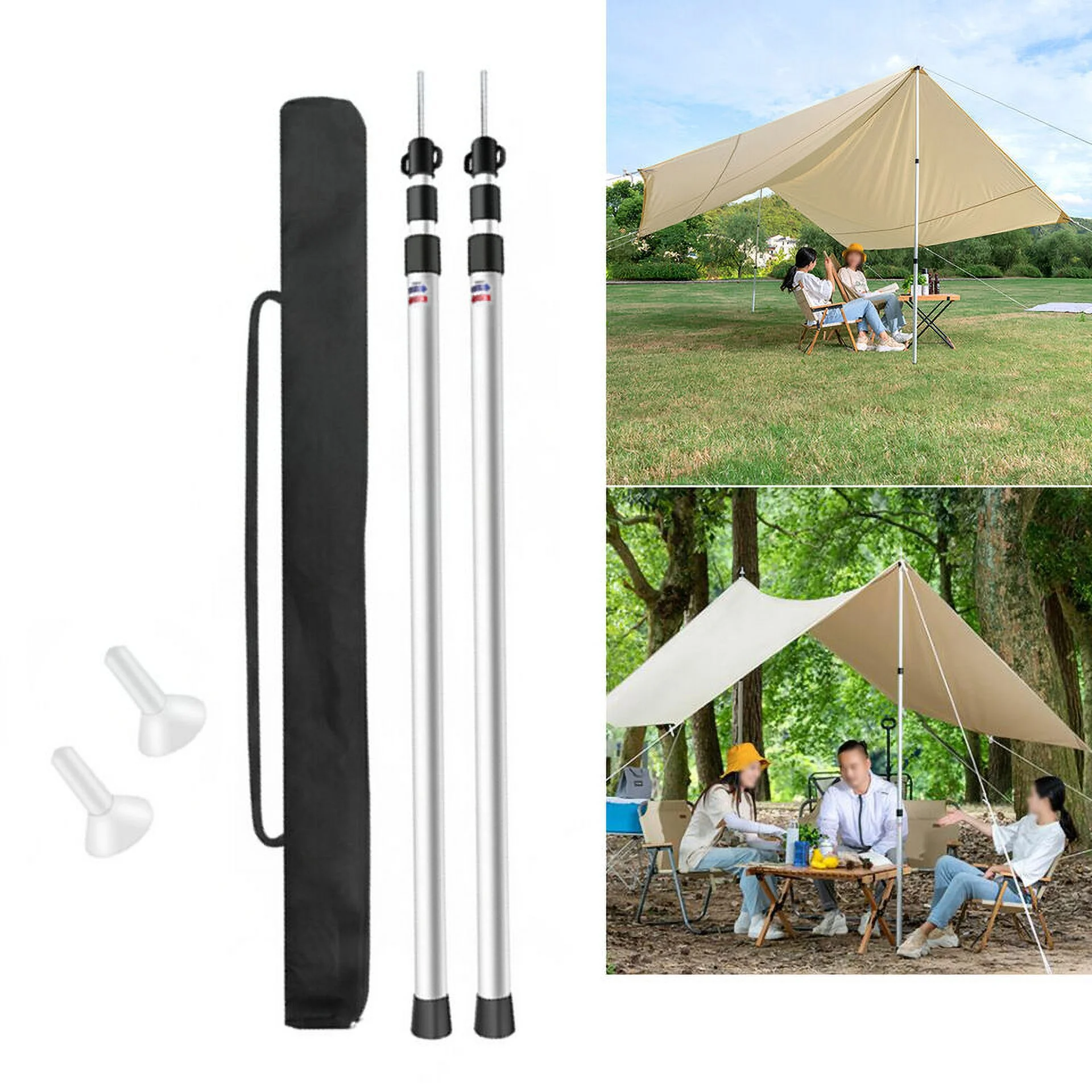 Universal Adjustable Telescopic Aluminum Tarp Pole Camping Tent Poles Silver 2pc