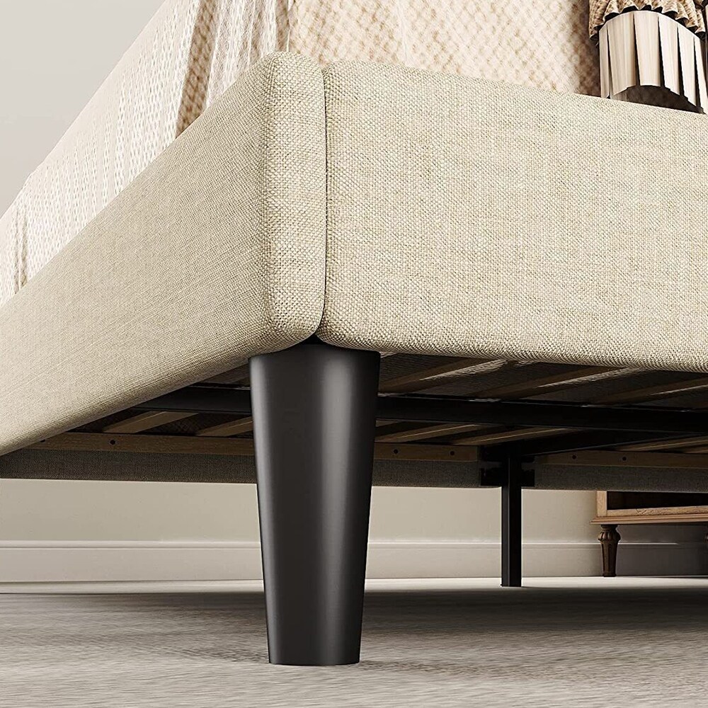 Queen Modern Bed with Button Tufted Adjustable Headboard, Light Beige