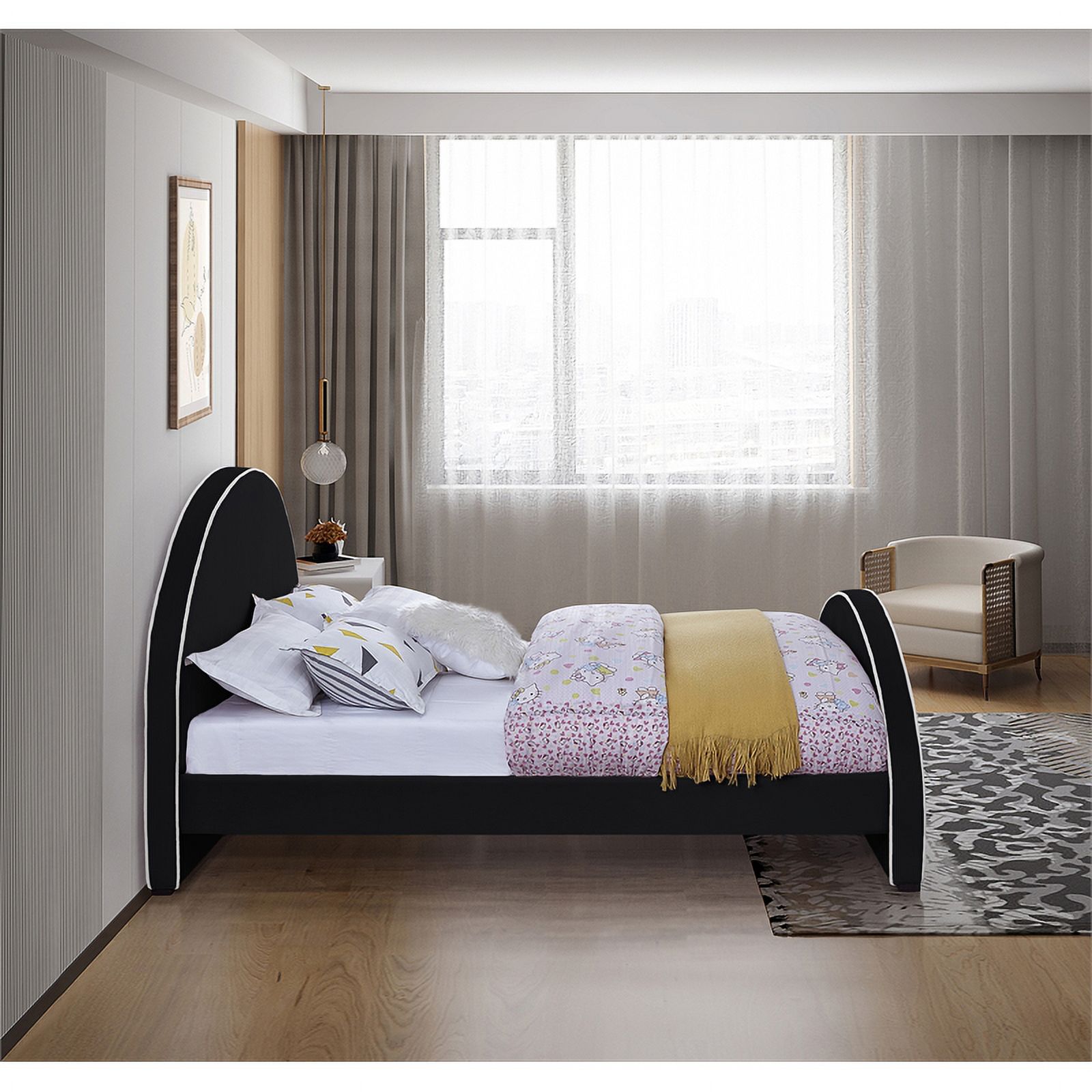 Meridian Furniture Brody Black Velvet Queen Bed