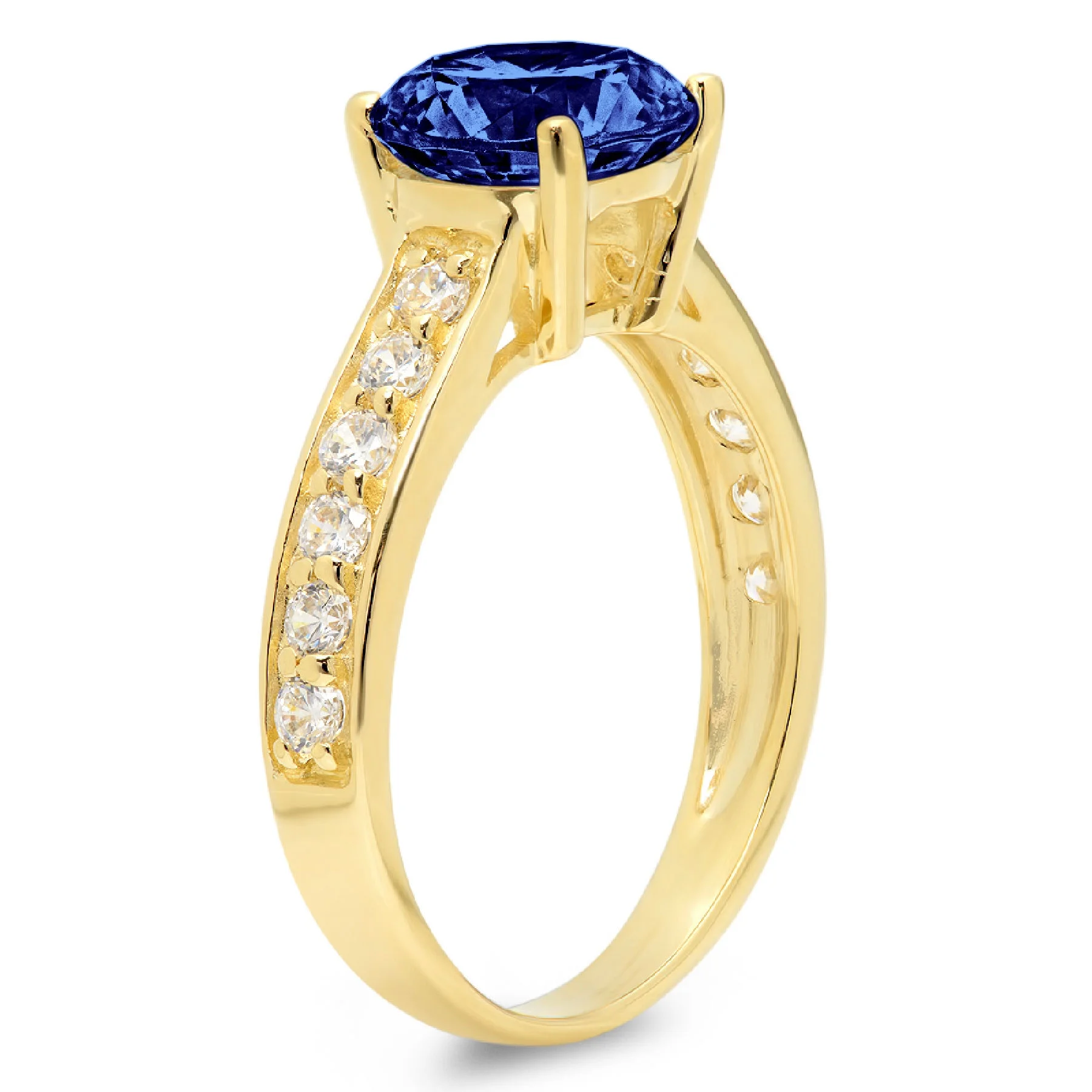 2.18ct round cut blue simulated tanzanite 18k yellow gold anniversary engagement ring size 10.5