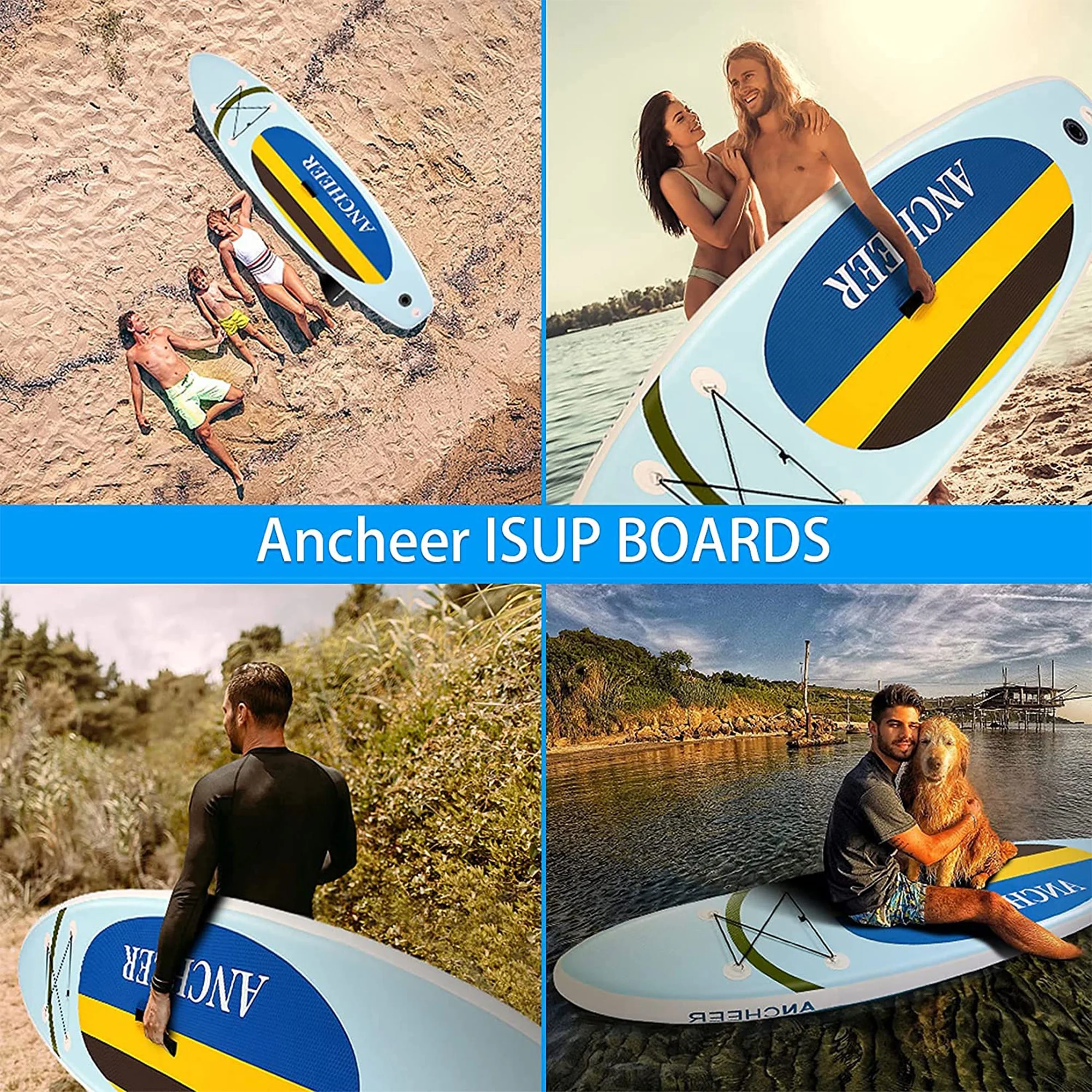 Ancheer Inflatable Stand Up Paddle Board with Accessories and Bag, Yellow