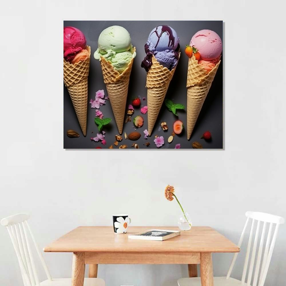 Chilfamy Room Aesthetic Poster Ice Cream in A Waffle Cone Dessert Shop Poster Restaurant Poster Canvas Painting Posters and Prints Wall Art Pictures for Living Room Bedroom Decor 20x16 Inch