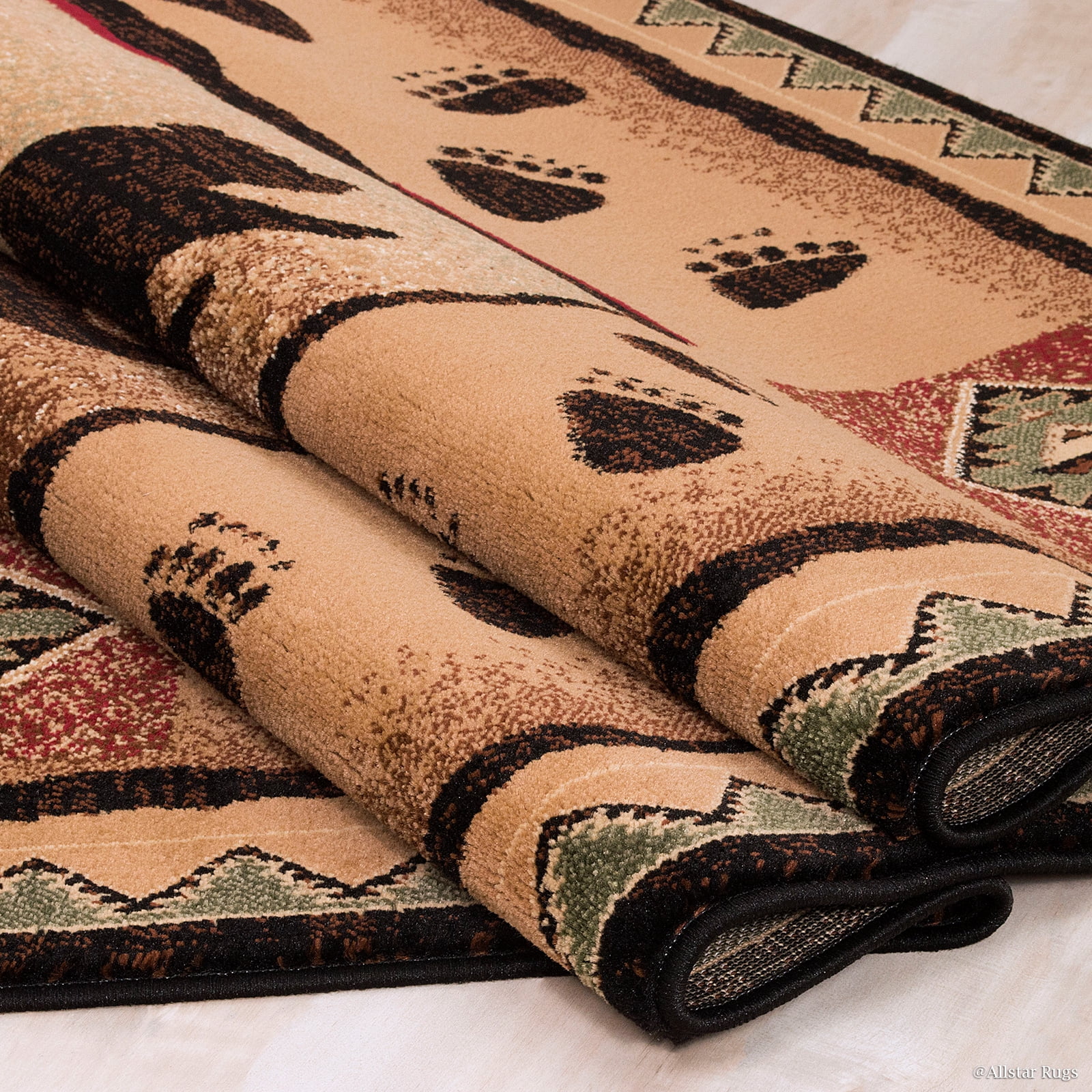 Brown Mama Bear with Cub with Paw Prints Area Rug (7' 7