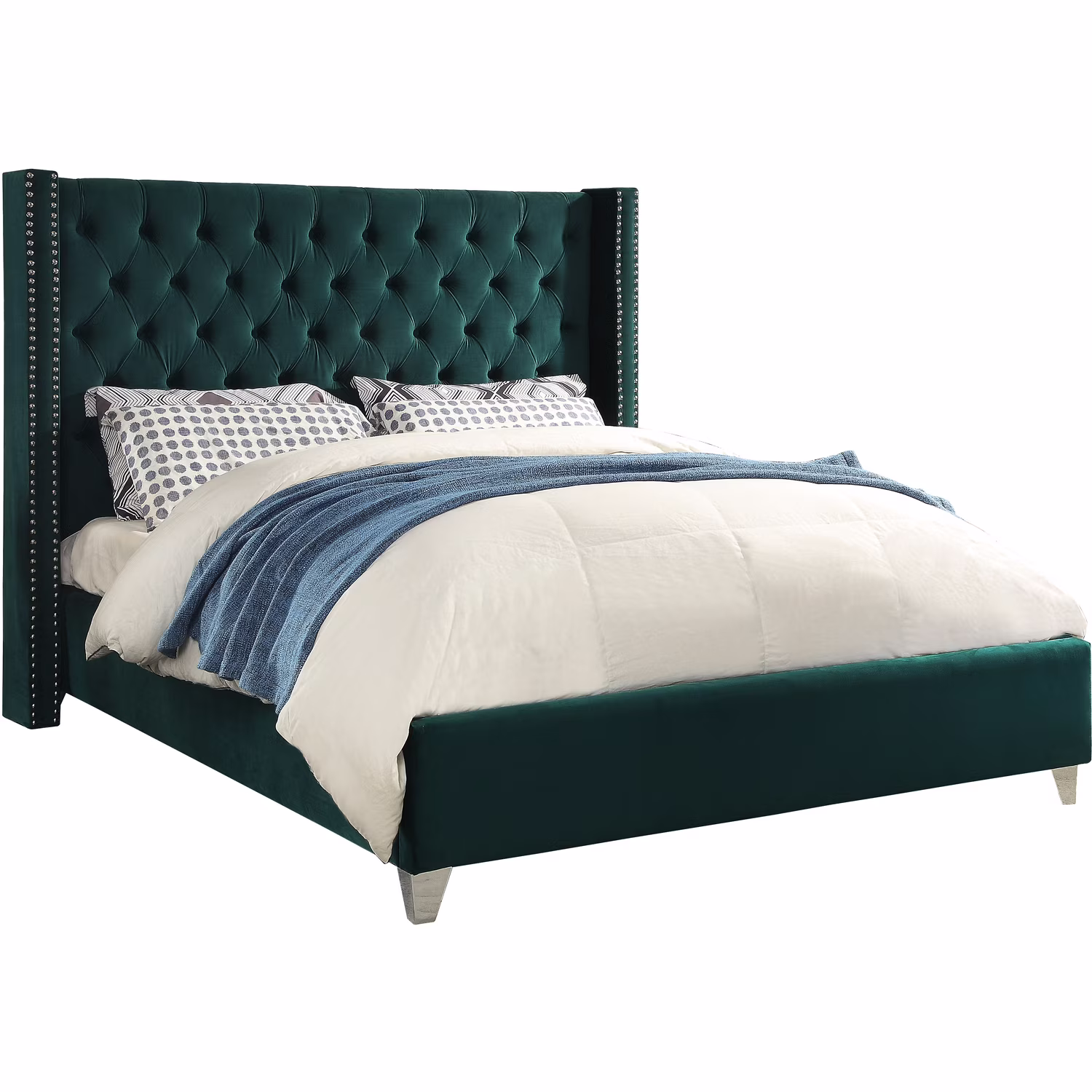 Aiden Green Velvet King Bed-Color: Green Velvet, Style: Contemporary