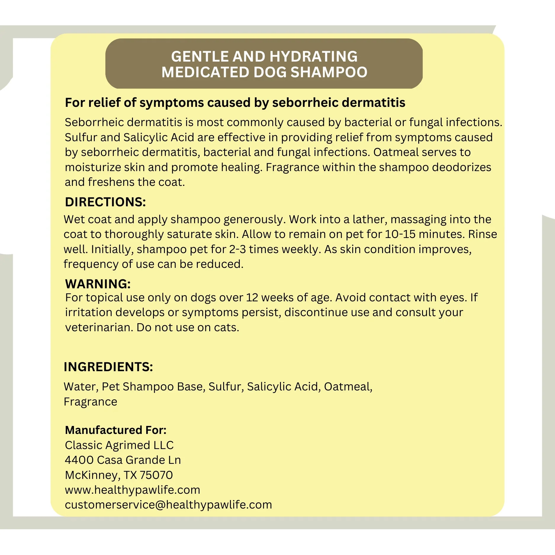 Sulfur Salicylic Acid Oatmeal Dog Shampoo