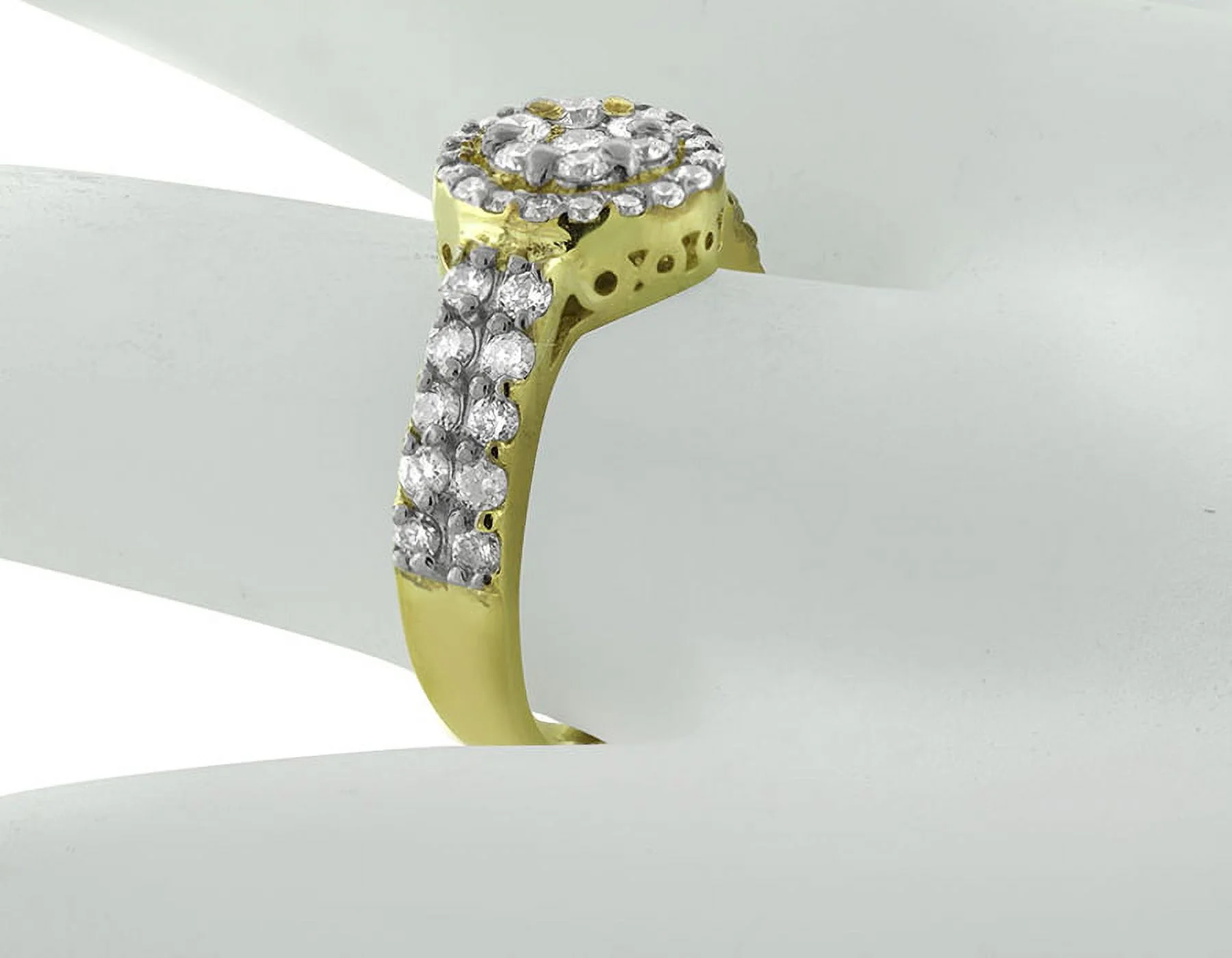 10K Yellow Gold Round Flower Cluster Real Diamond Bridal Ring 1.2Ct