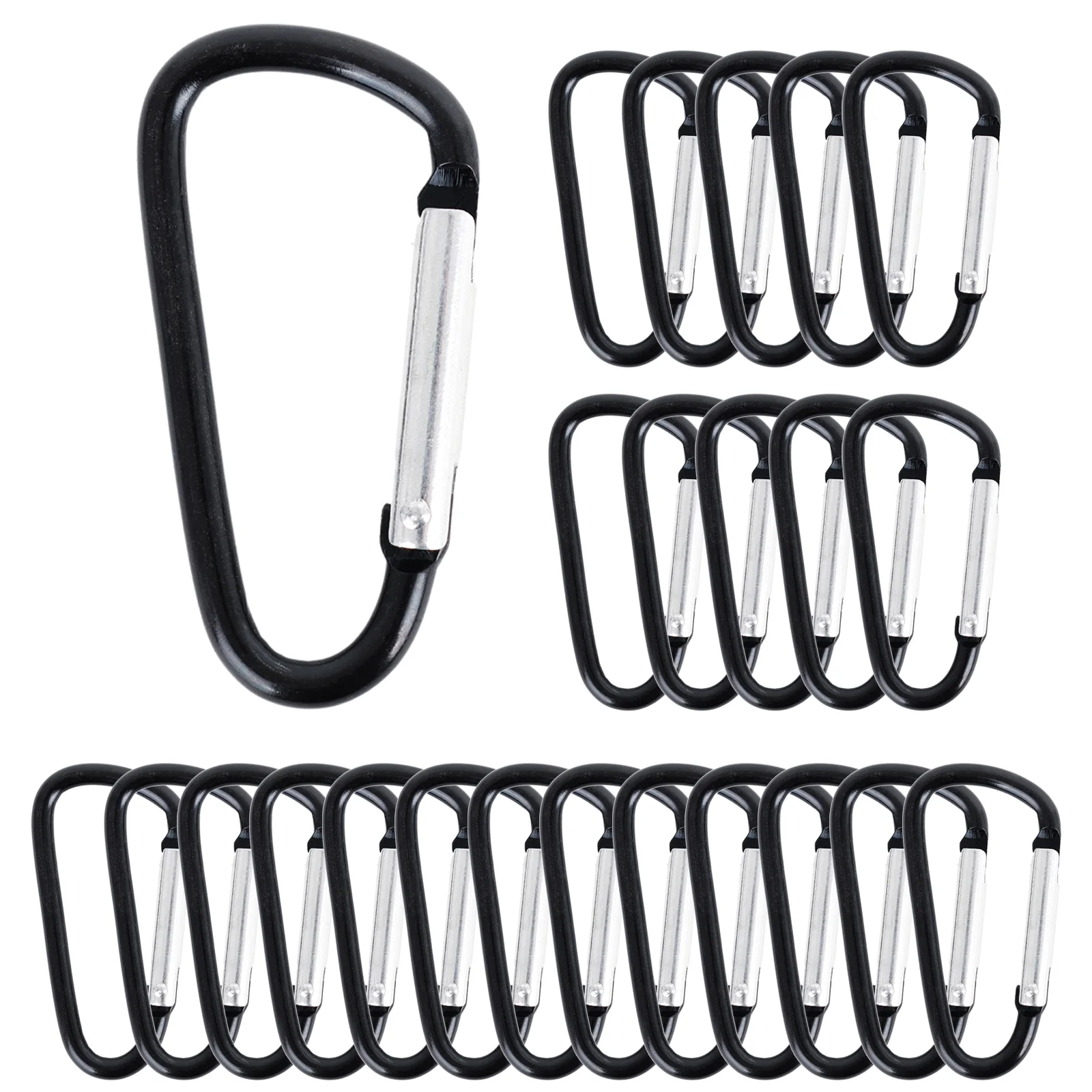 GOGO 60Pcs D-shaped Carabiner with Spring Snap Hooks, 2 Inch Carabiner Clip Key Holders - Black