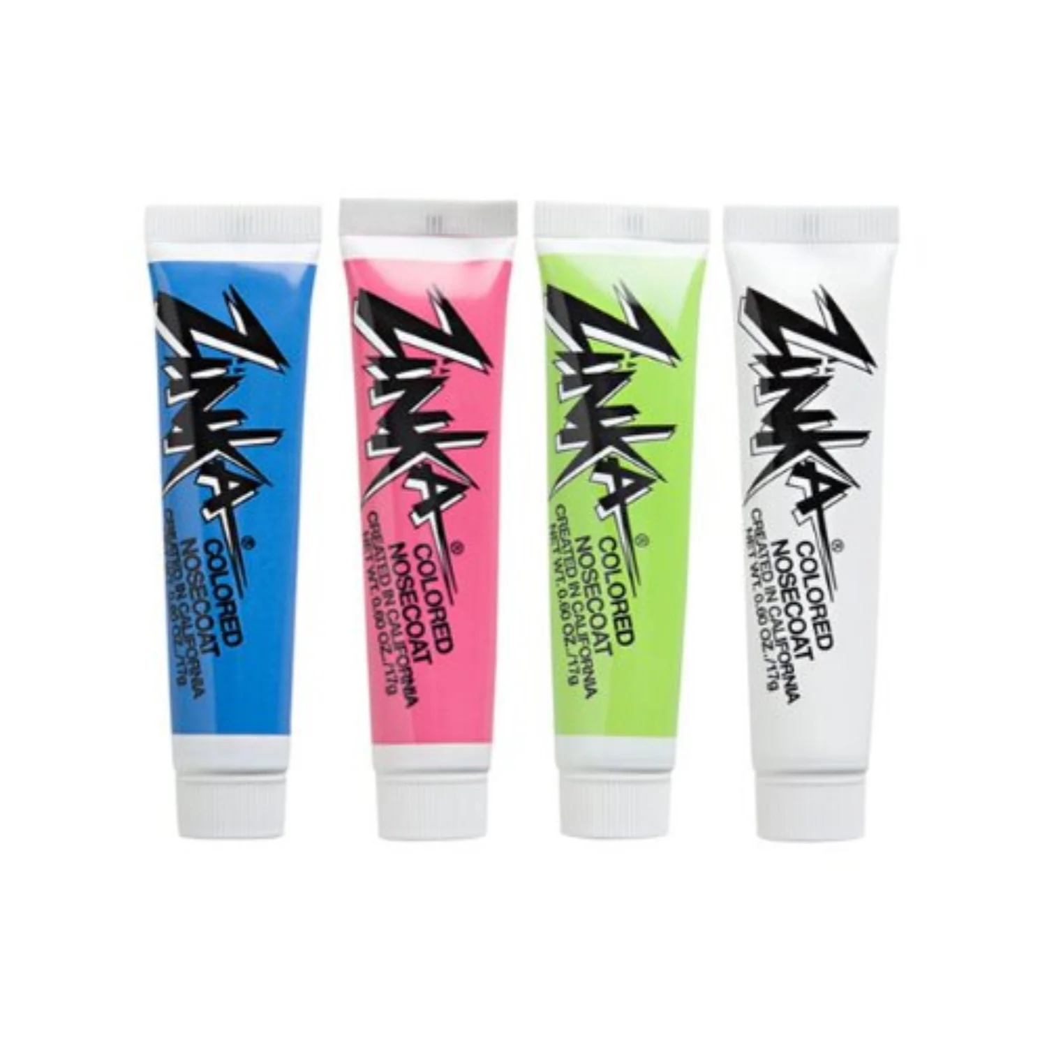 Zinka Colored Sunblock Zinc Waterproof Nosecoat 4 Pack Bundle .6oz Tube - Blue/ Pink/ Green/ White