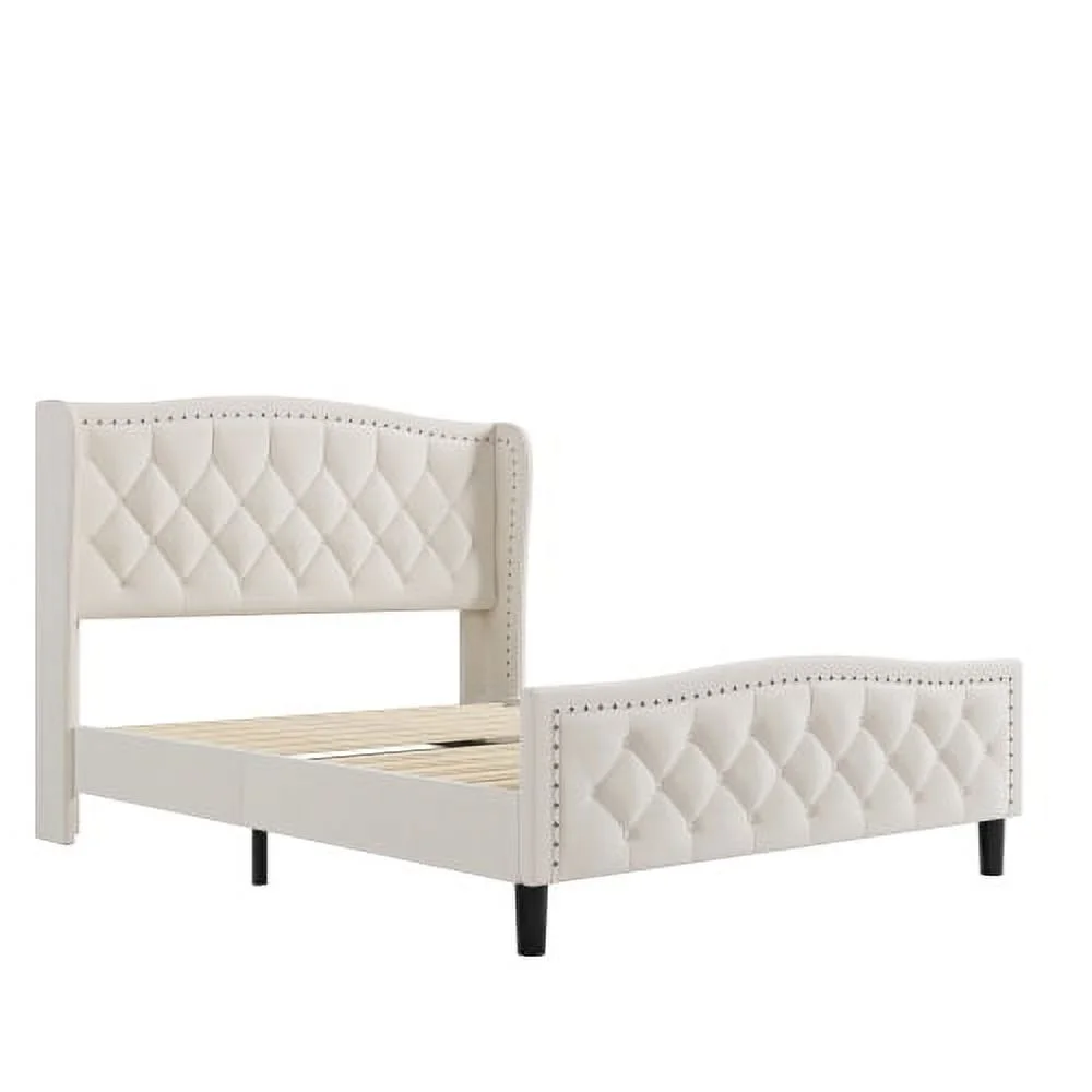 Full Size Bed Frame Iron Frame - Off White