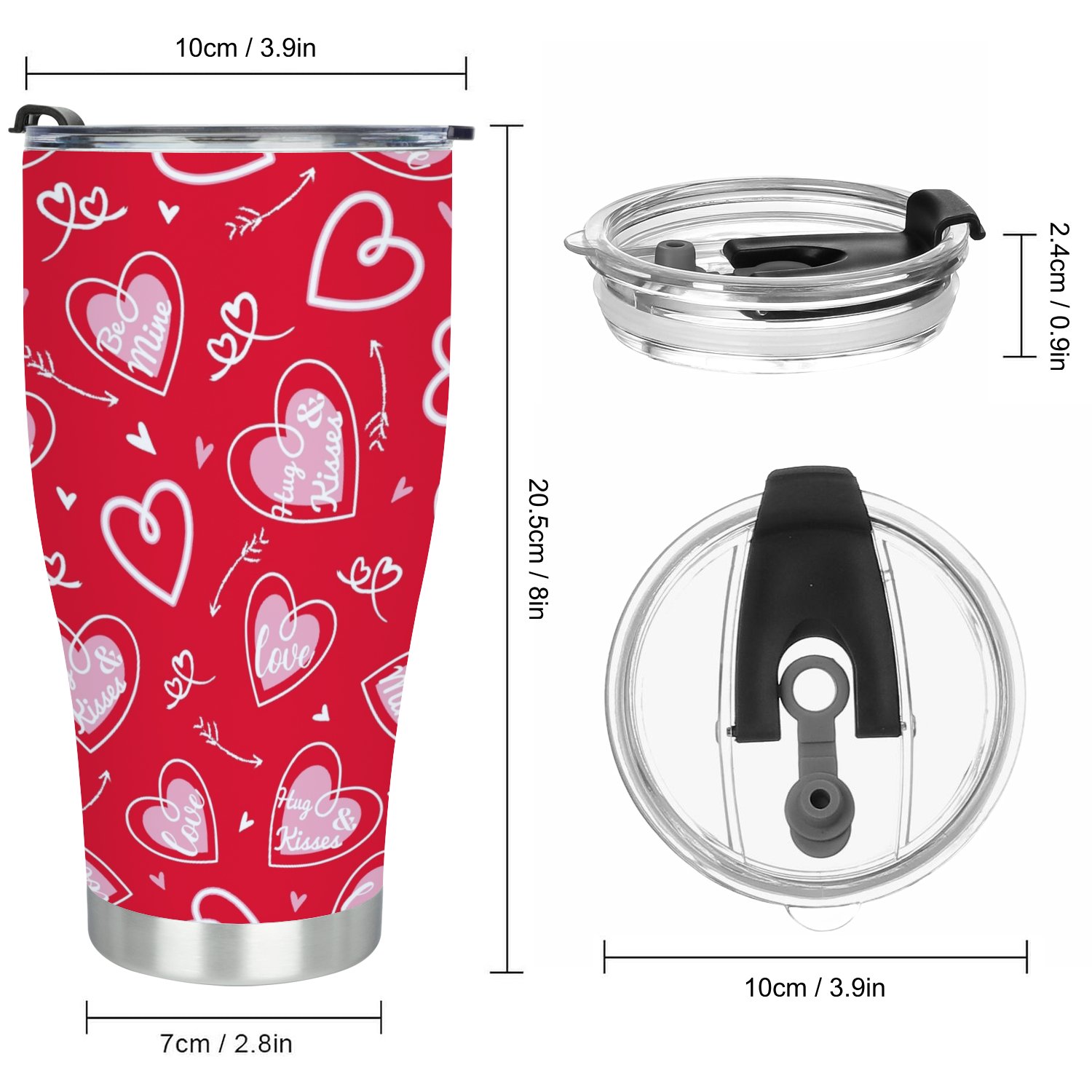 Hidove Stainless Steel Tumbler, Seamless Pattern of Valentine's Day with Love 30oz Leak Proof & Stainless Steel Bottle for Hot & Cold Drinks - Coffee Travel Mug, Water Metal Canteen, Thermal Cup