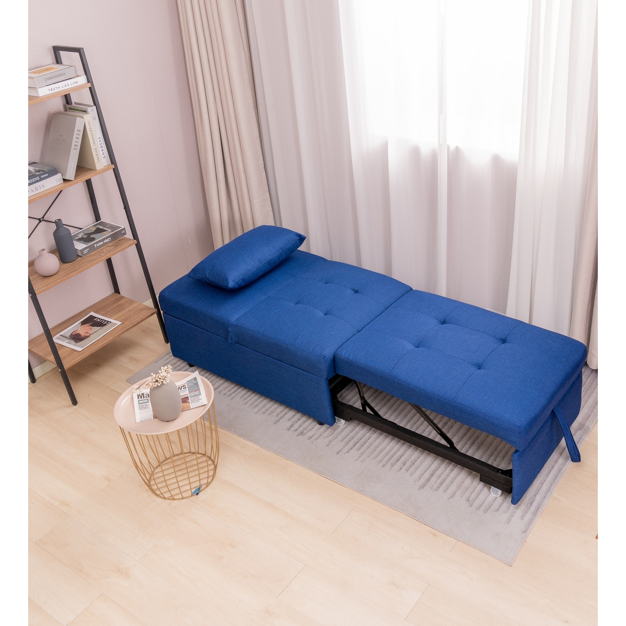 4-in-1 Convertible Lounge Chair Sofa Bed Folding Ottoman Navy