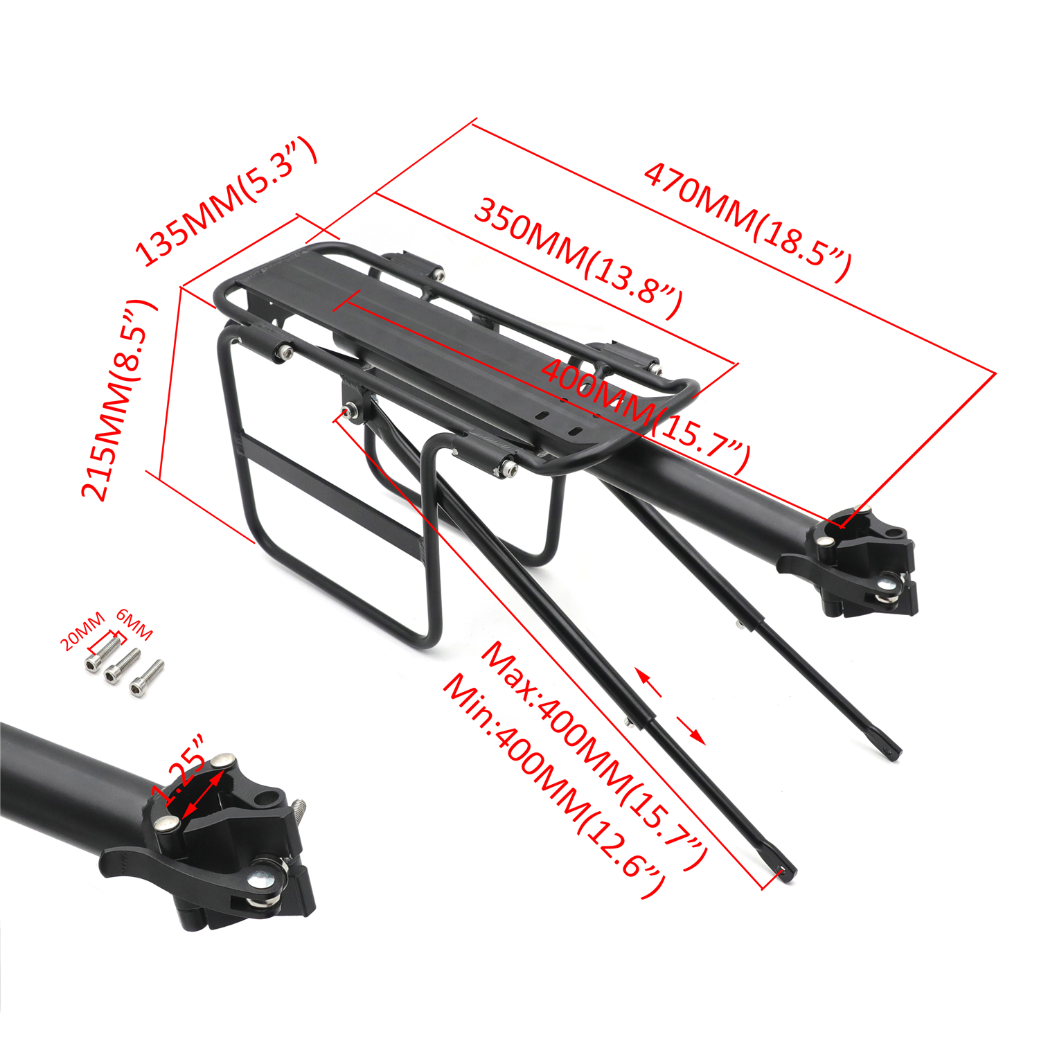 Bicycle Rear Rack Fender Luggage Rack Seat w/ metal adjustable side wing