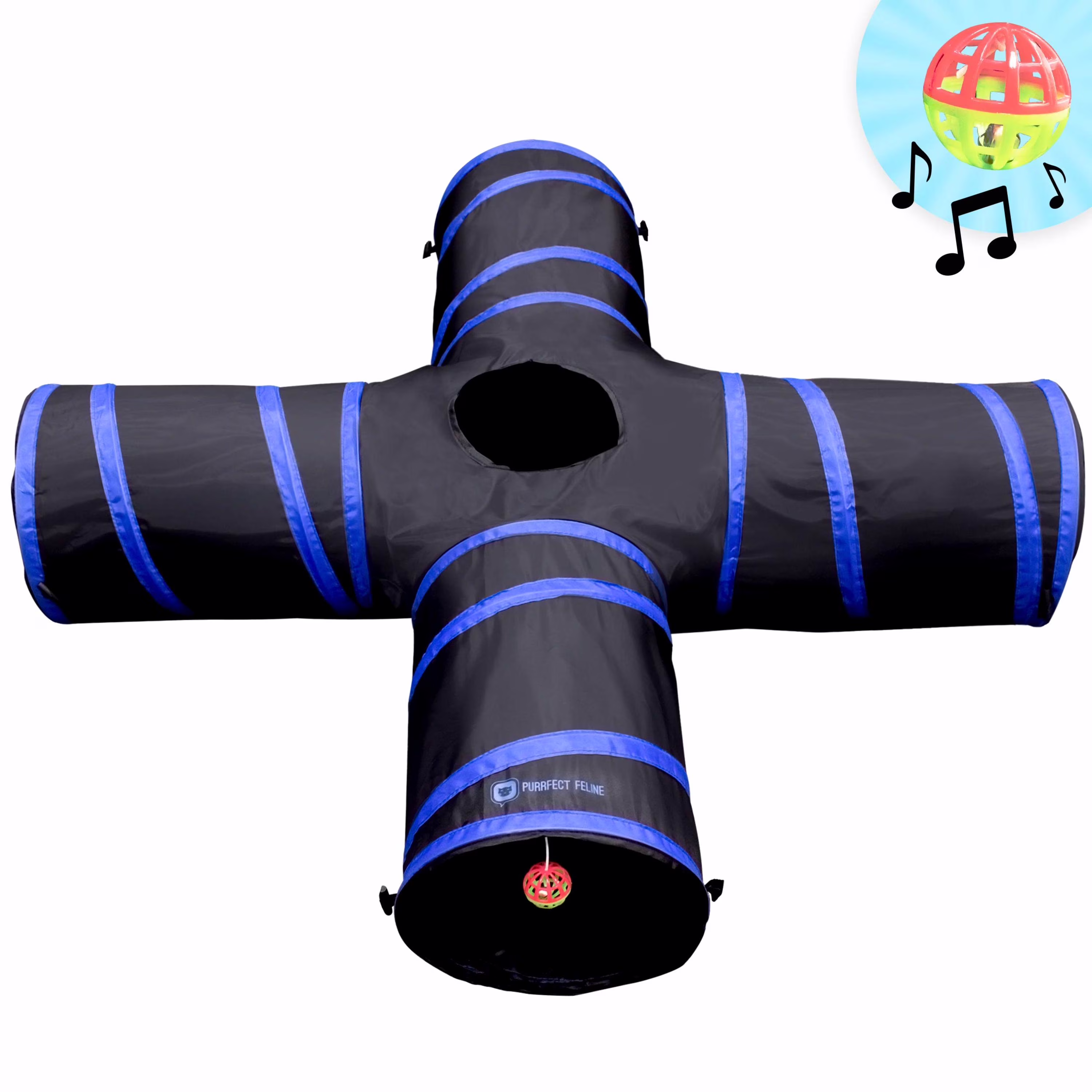 Purrfect Feline 4 Way Cat Tunnel, Interactive Cat Toy for Indoor Cats, Blue