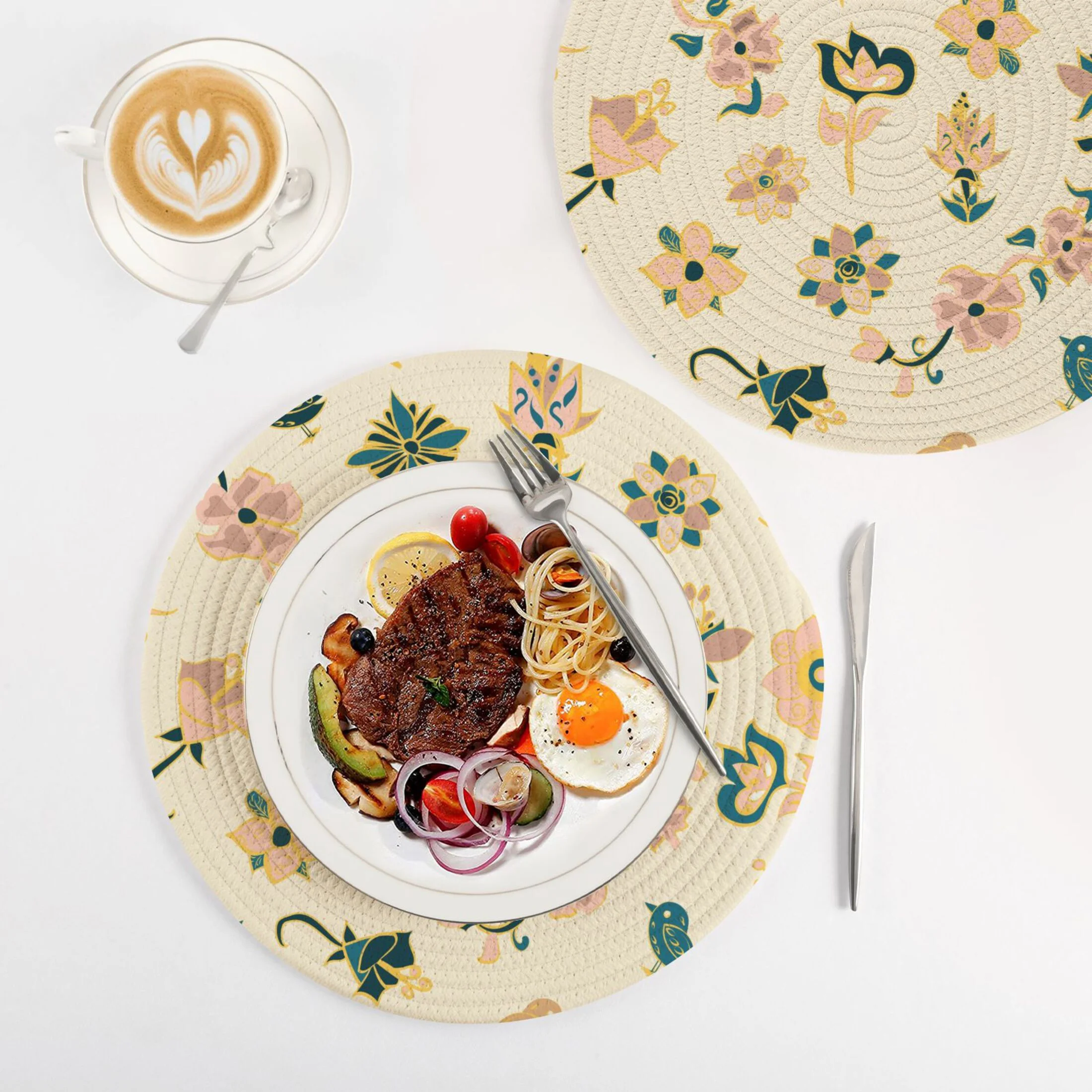 Pink Navy and Gold Flowers 3 PCs Pot Holders Trivets Kitchen 15