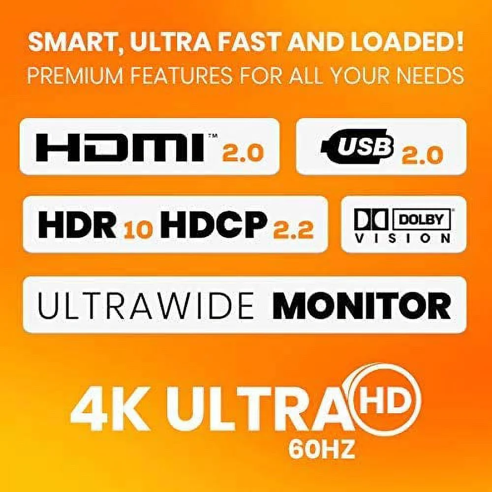 2 PORT KVM HDMI 2.0 VIDEO SWITCH FOR 1 MONITOR BETWEEN 2 COMPUTERS - 4K 60HZ – QHD 144HZ - AUDIO OUTPUT & USB SHARING – 2X1