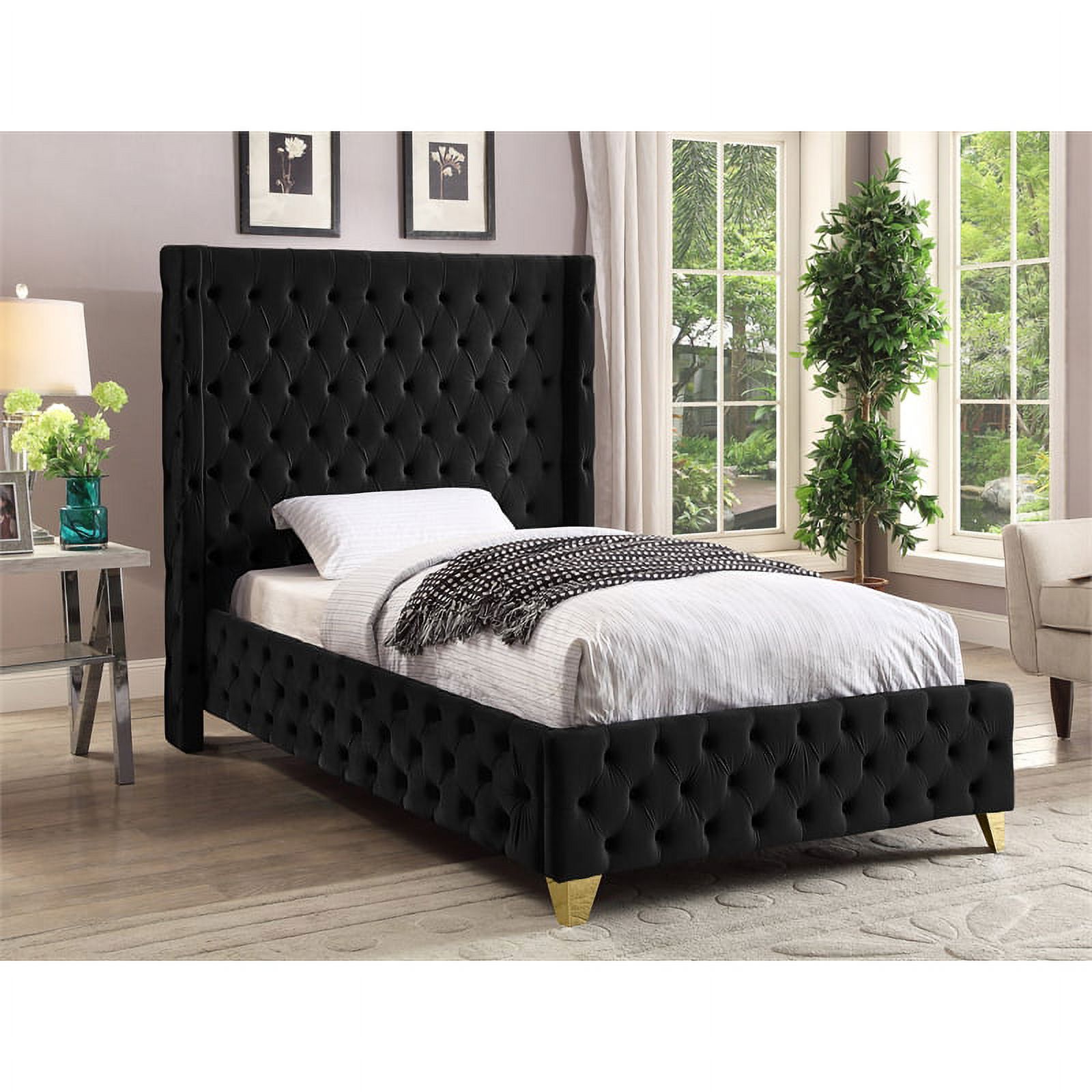 Meridian Furniture Savan Black Velvet Twin Bed