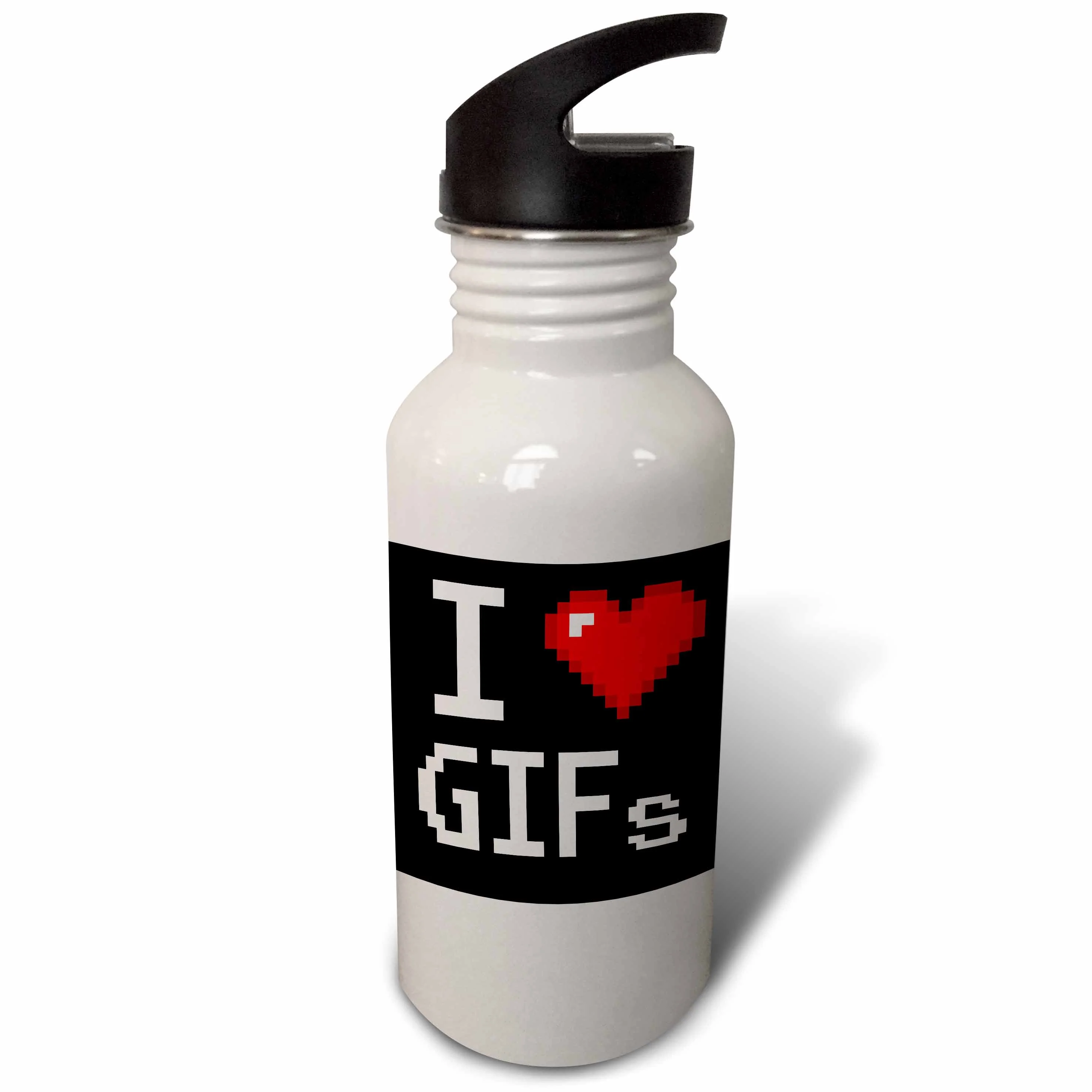 Geeky Old School Pixelated Pixels 8-Bit I Heart I Love GIFs 21 oz Sports Water Bottle wb-118896-1