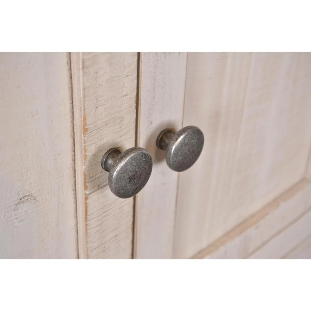 Rustic French 5Pc Queen Bedroom Set in Distressed White/Brown Wood / Panel Bed