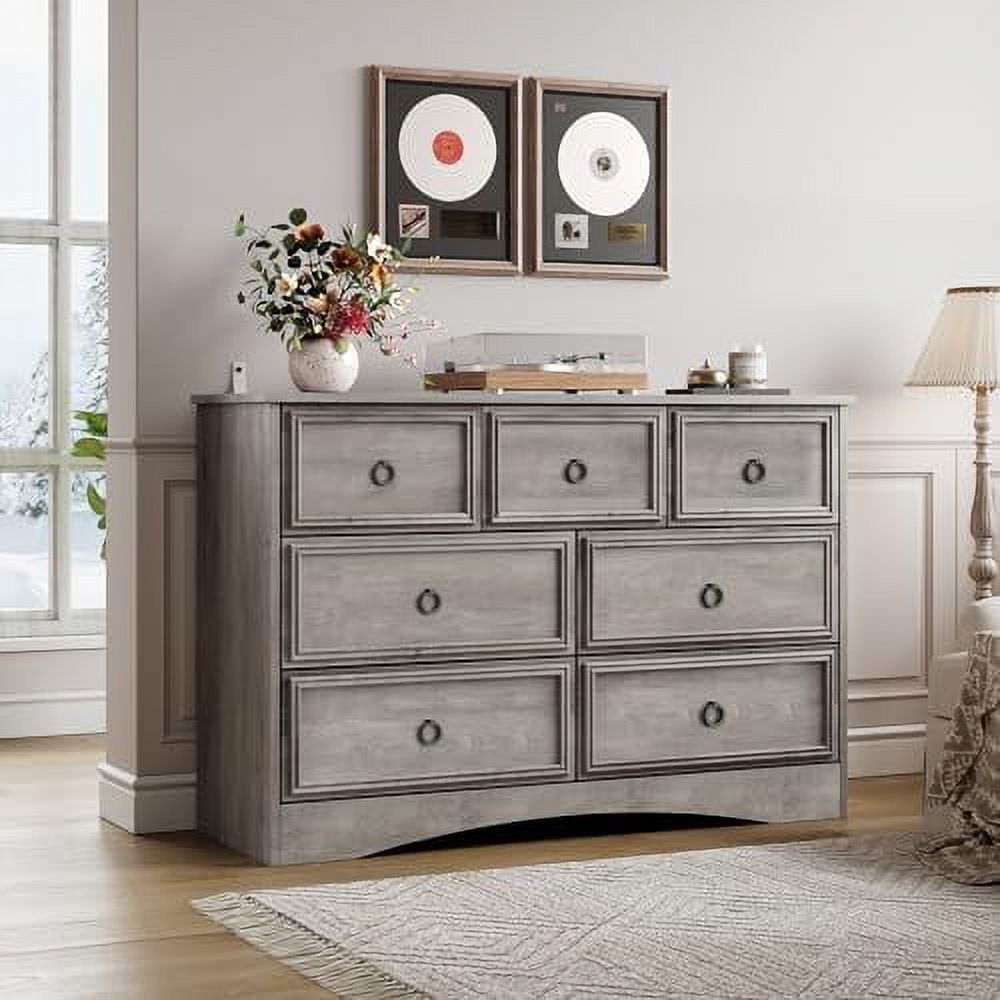 KHBIULIFE Modern 7 Drawer Dresser  Dressers for Bedroom  Chest of Drawers Closet Organizers and  Clothes - Easy Pulls Handle  Textured Borders Living Room  Hallway  White