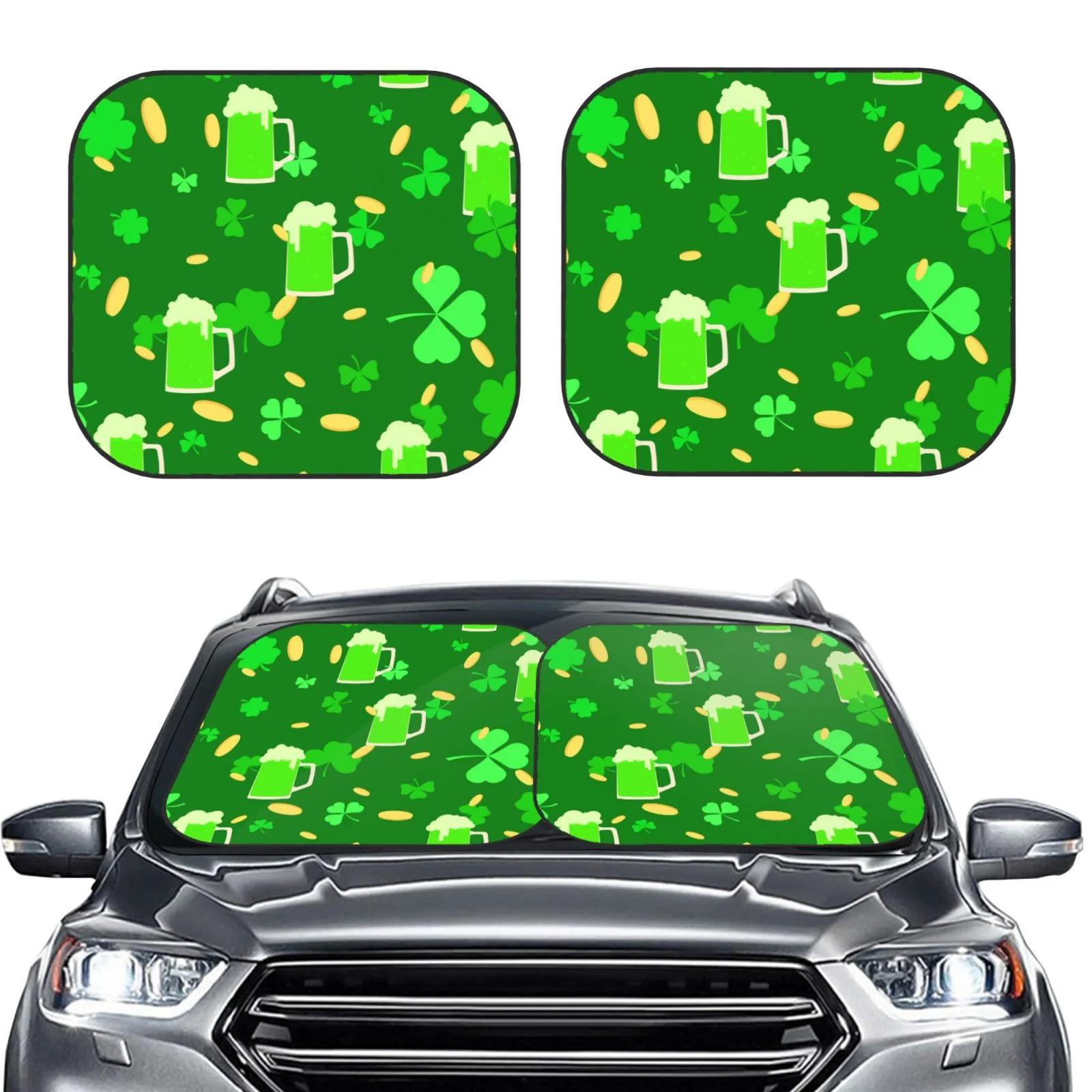 Lukts St Patrick'S Day2 Print 2 Piece Car Sun Shade Windshield,Foldable Car Shade Front Windshield With Keeps Your Vehicle Cool, For Most Sedans Suv And Trucks - Small