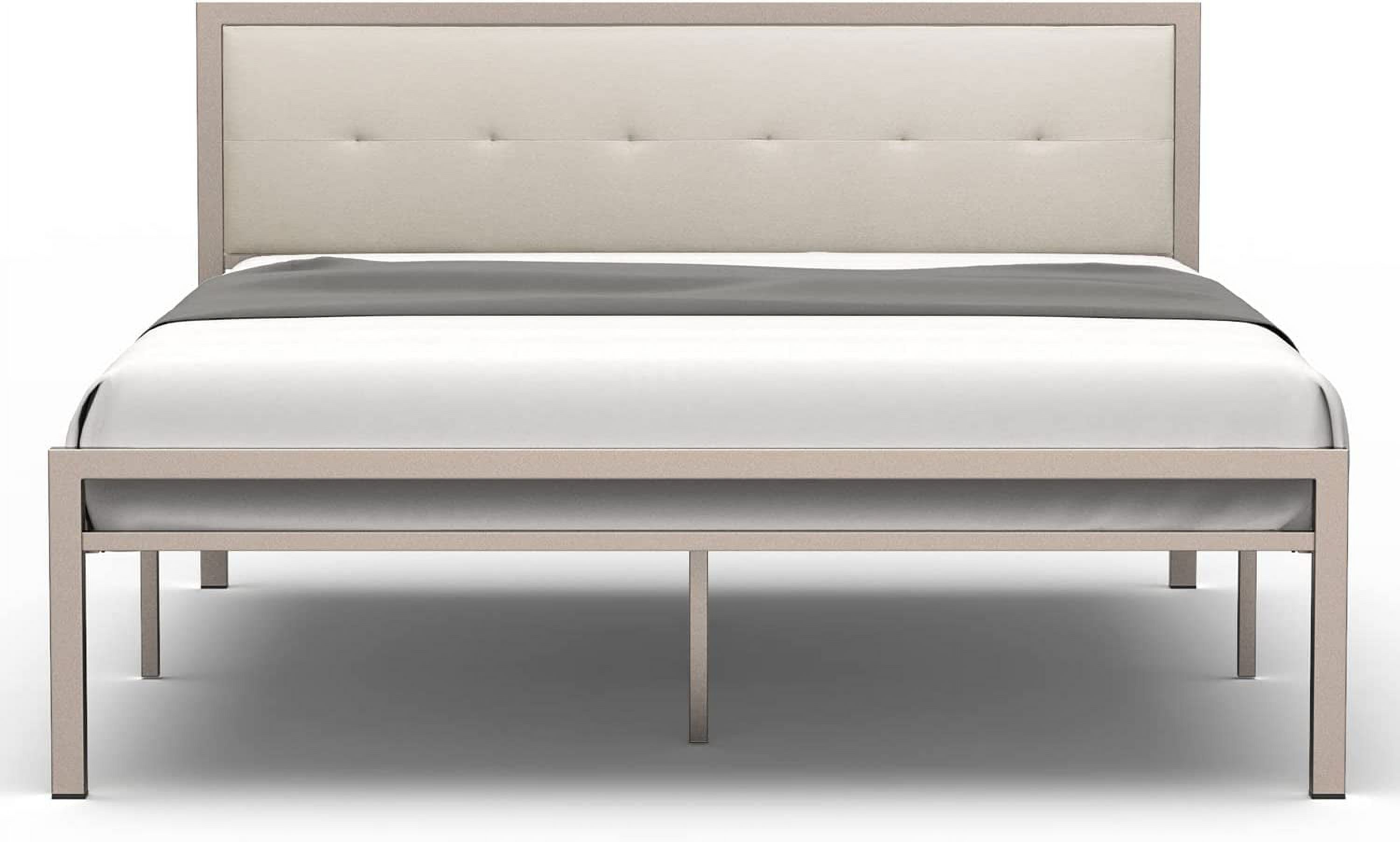 Nazhura Queen Size Bed Frame Steady Steel Platform with Fabric Headboard/Footboard (Champagne Color Frame)