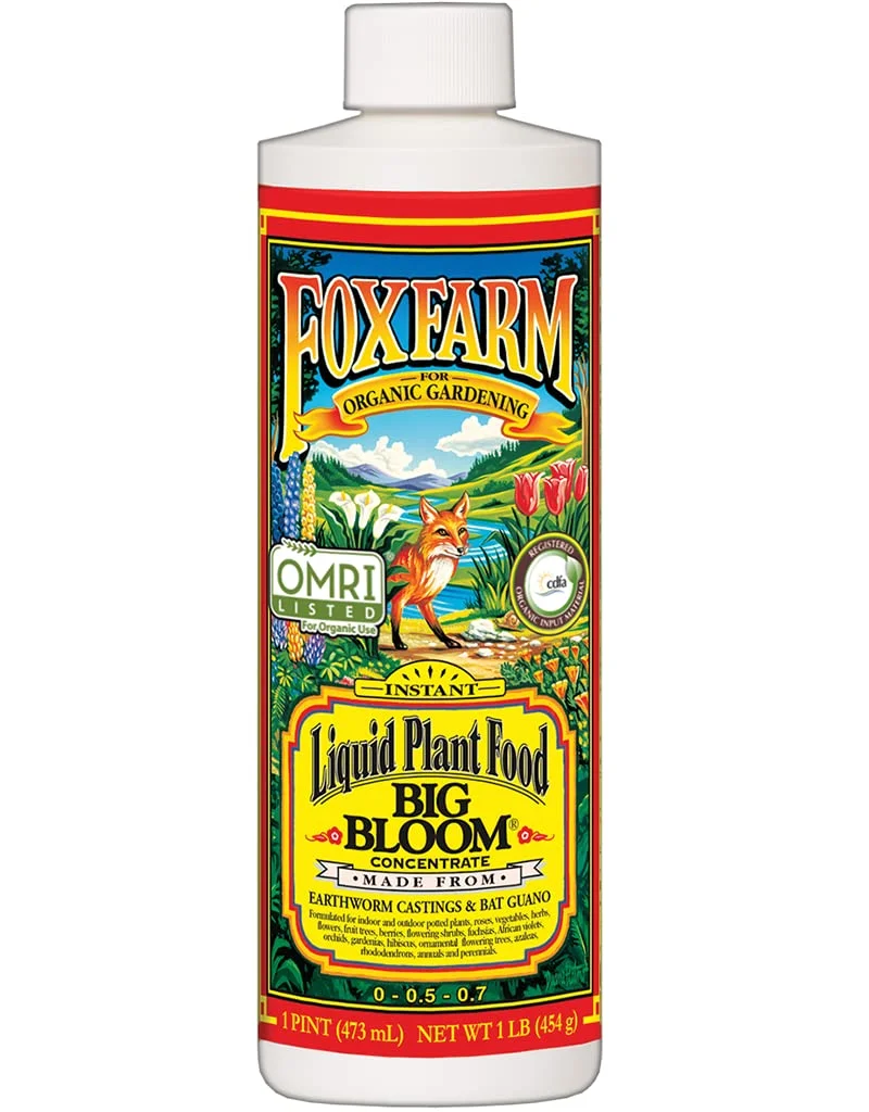 FoxFarm Liquid Plant Fertilizer: Big Bloom, Grow Big, Tiger Bloom, Cal-Mag 16 oz Bottles + Twin Canaries Chart