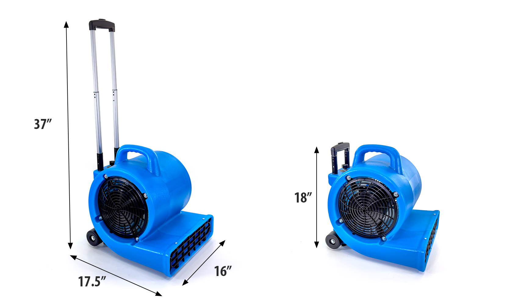 Commercial Floor Air Blower | Carpet Air Dryer | 3 Speed | 850W - 5300 CFM | Telescopic Handle and Wheels | Effective distance 40 feet.