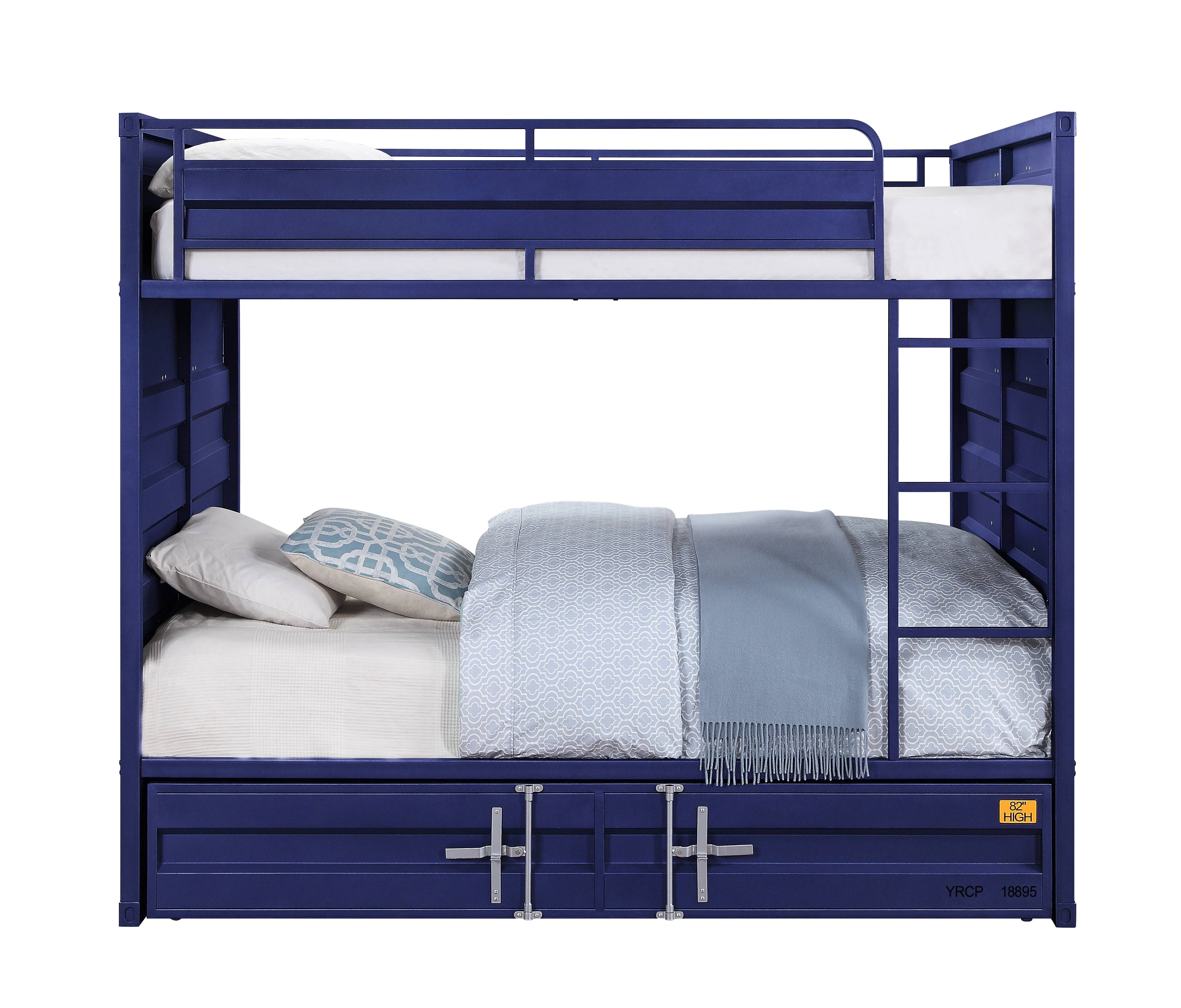 ACME Cargo Full over Full Bunk Bed with Built-In Ladder in Blue Metal