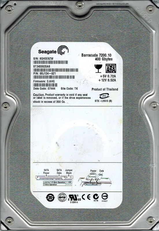 Seagate ST3400820AS P/N: 9BJ134-621 F/W: 3.AHG TK 400GB