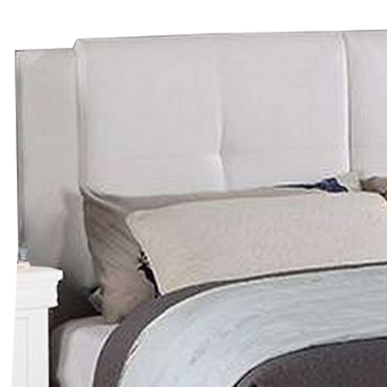 Amy Queen Size Platform Bed Vegan Faux Leather Upholstery White- Saltoro Sherpi