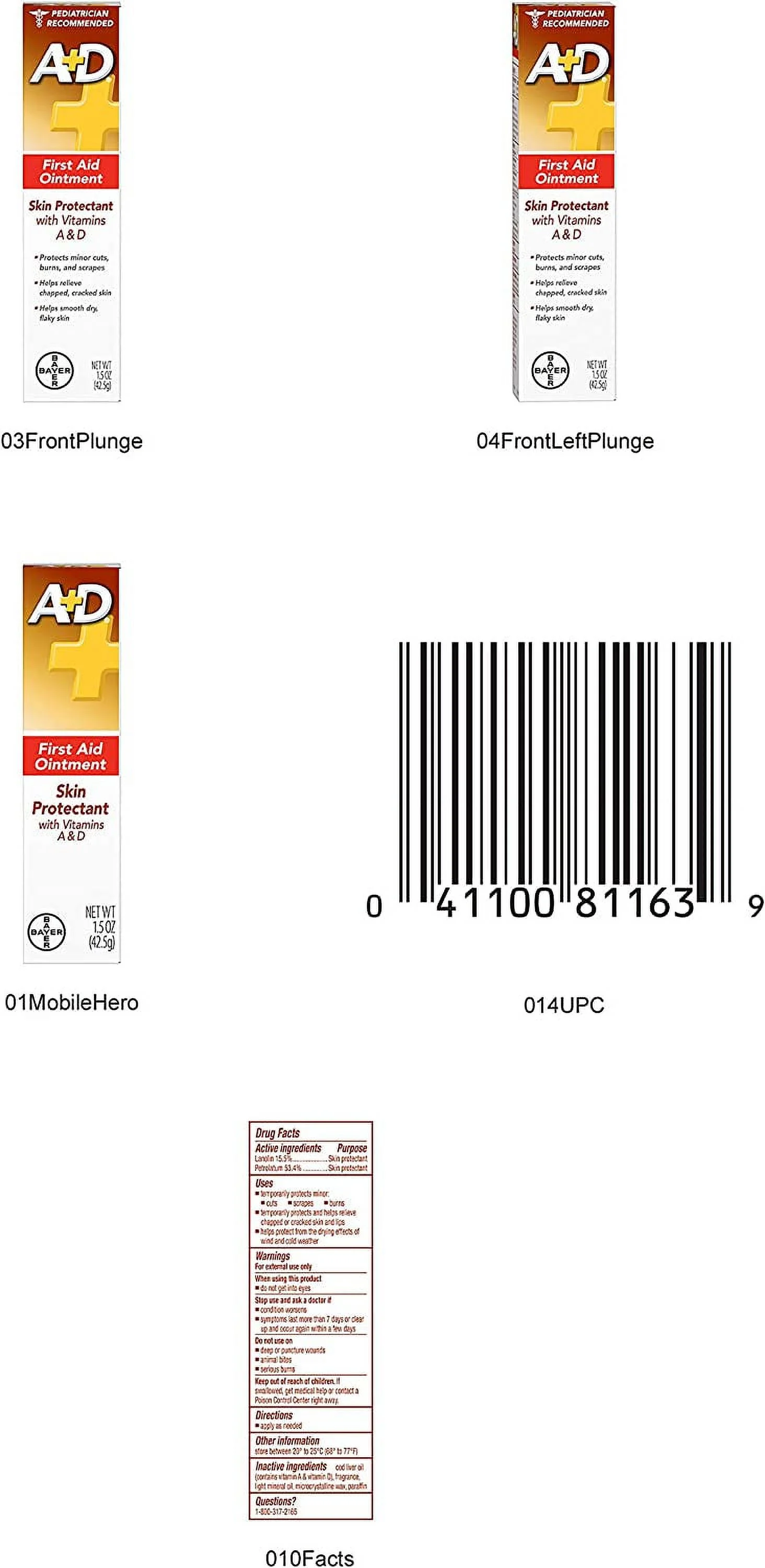 A+D First Aid Ointment Protectant Skin Vitamin Dry Skin 1.5 oz, Pack of 6