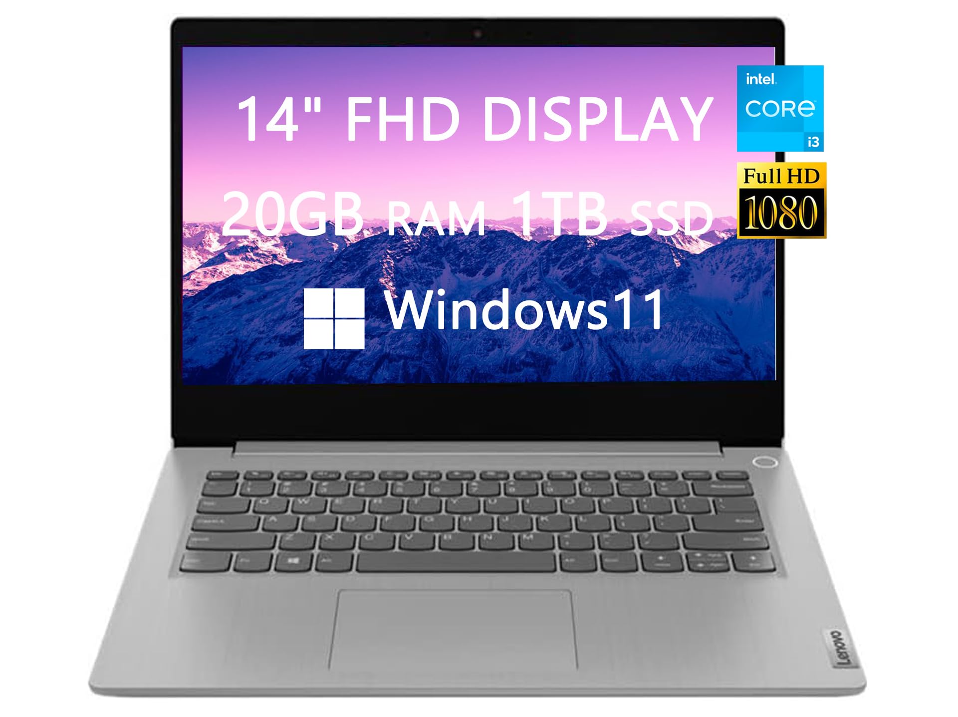 Lenovo 2023 Newest Upgraded Laptops for College Student & Business, 14 inch FHD Computer, 11th Gen Intel Core i3-1115G4 Quad-Core, 20GB RAM, 1TB SSD, Fast Charge, HDMI, Windows 11, LIONEYE HDMI Cable