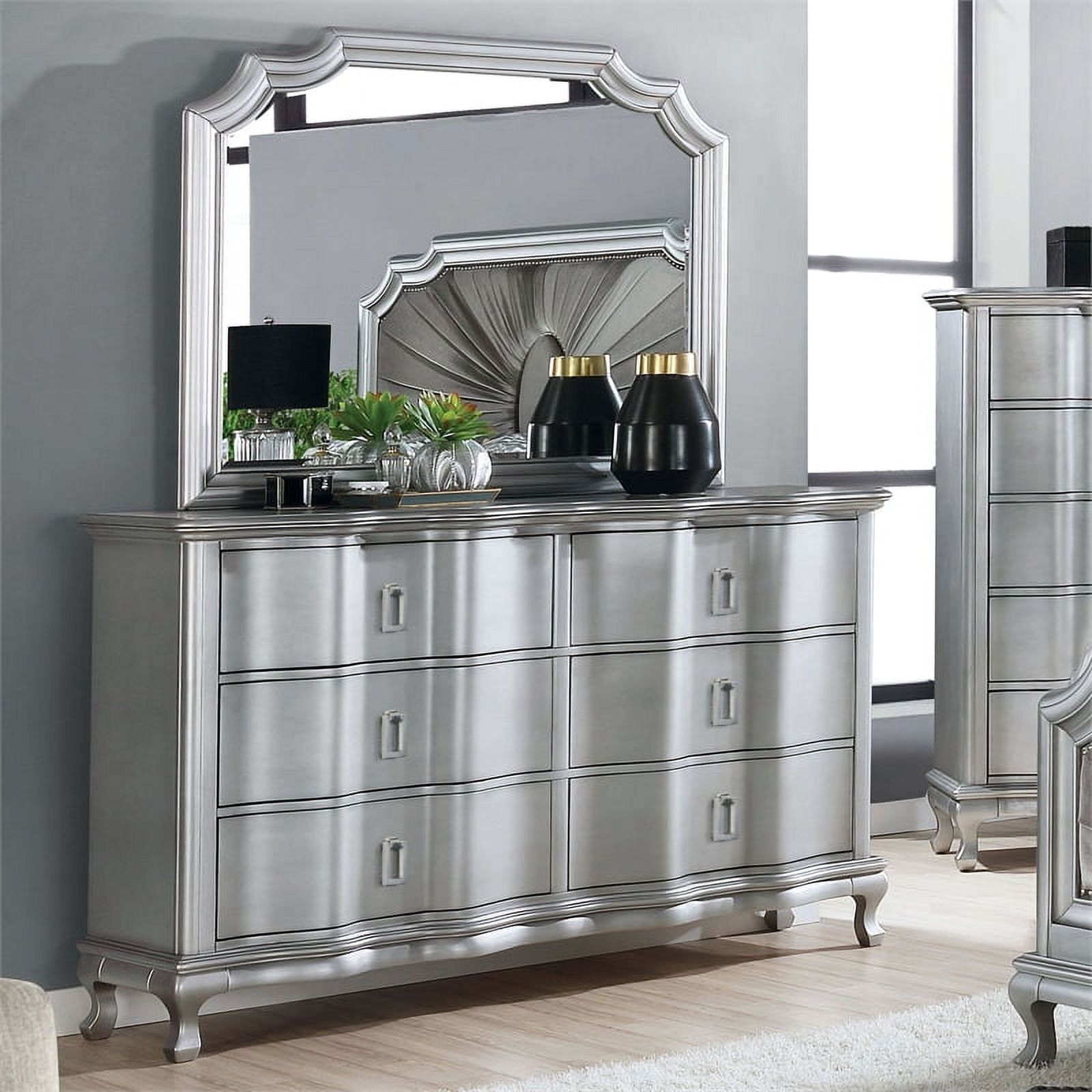 FOA Pappa Glam 3-Piece Silver Wood Bedroom Set - Cal King + Nightstand + Dresser