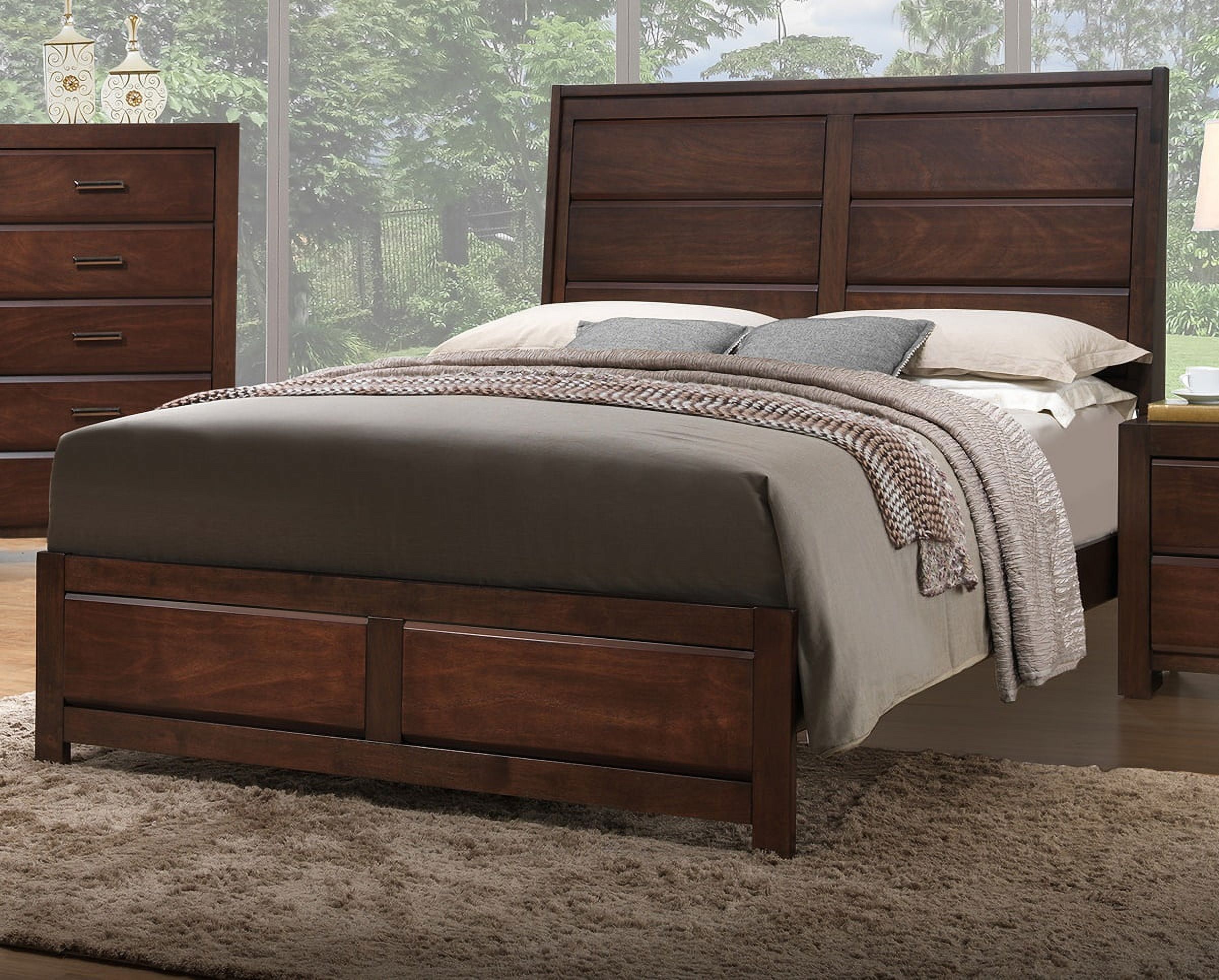 Walnut Eastern King Size Bed Panel HB Unique Design 1pc Bedframe Bedroom Furniture