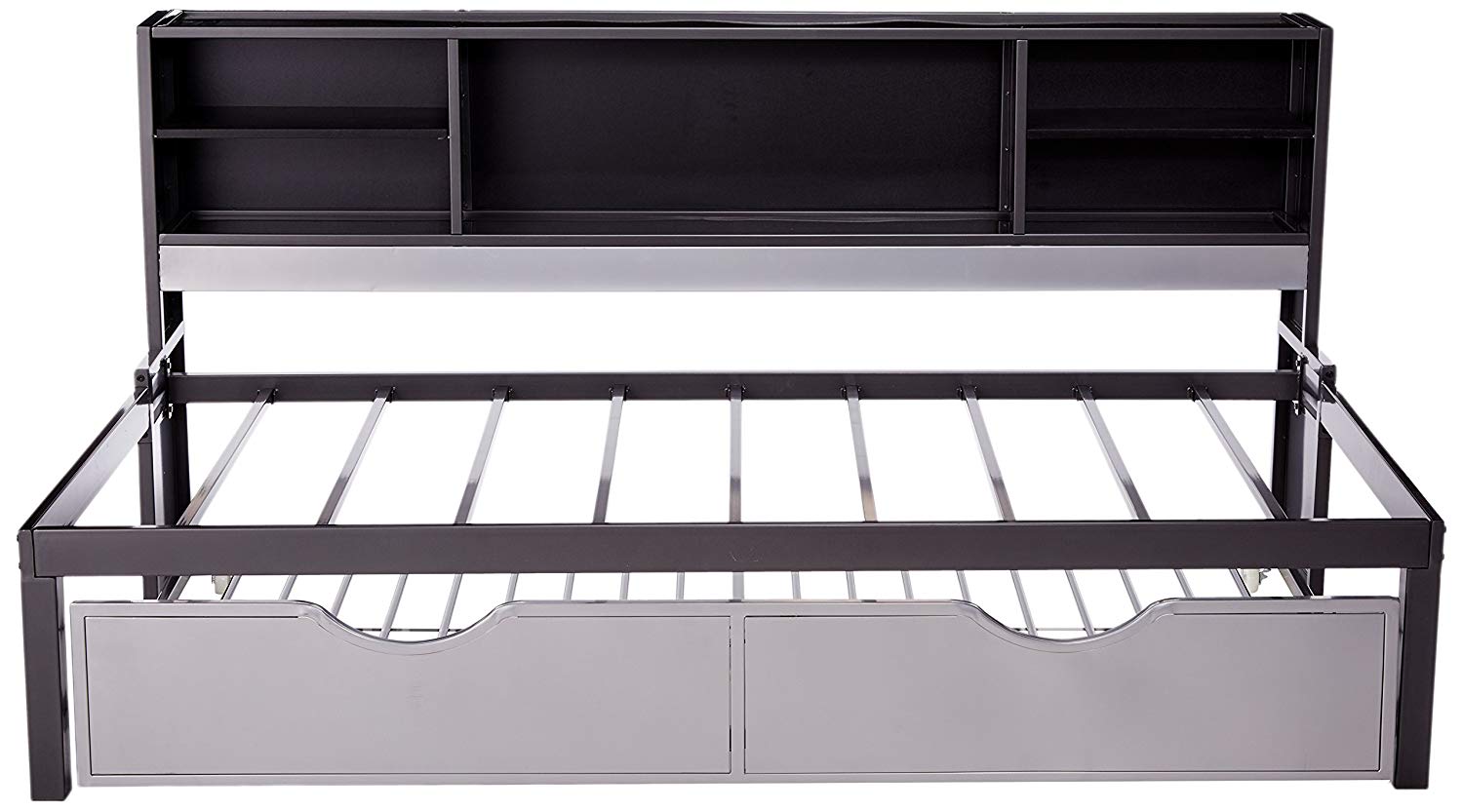 Acme Furniture Renell Twin Bed with Bookcase & Trundle, Black & Silver